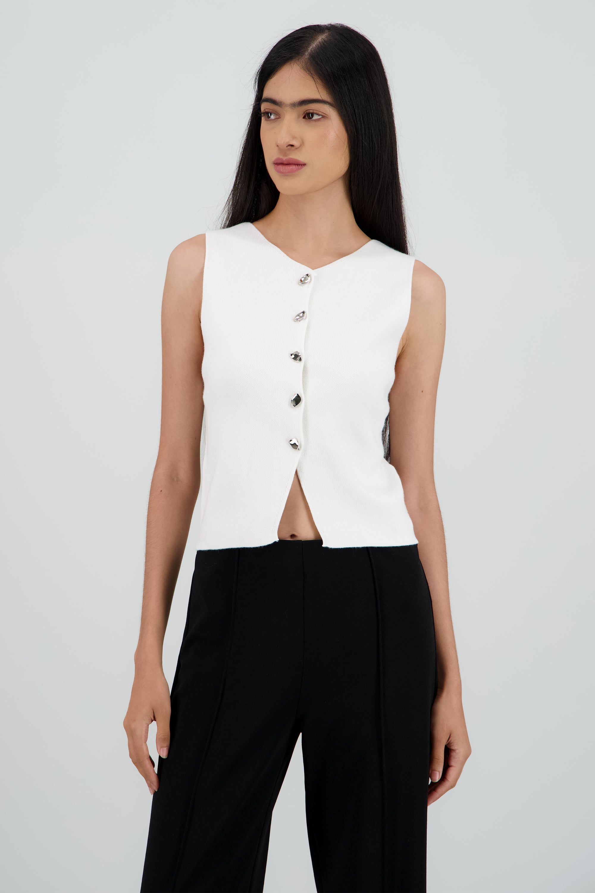 Top tejido con detalle de botones BLANCO