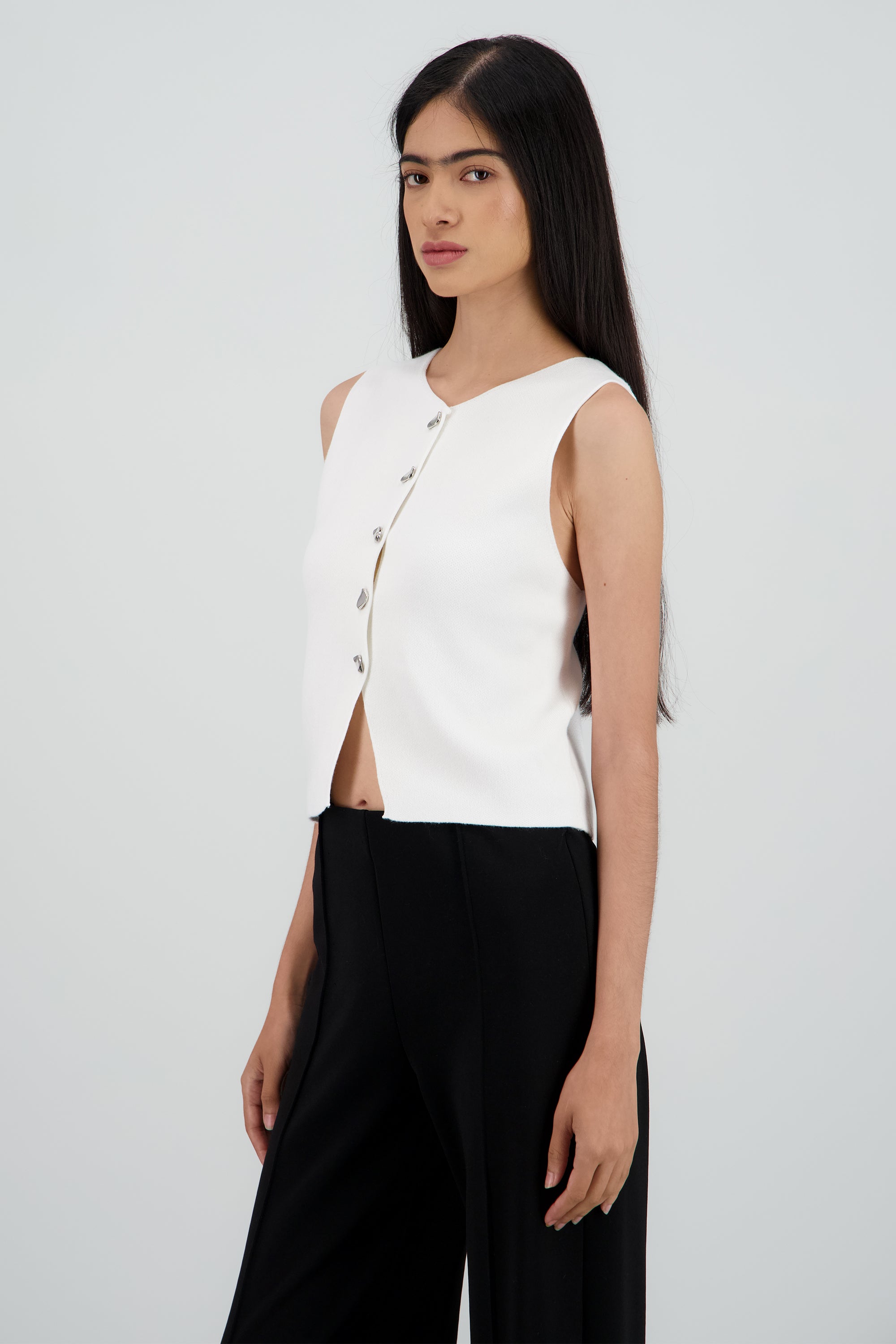 Top tejido con detalle de botones BLANCO