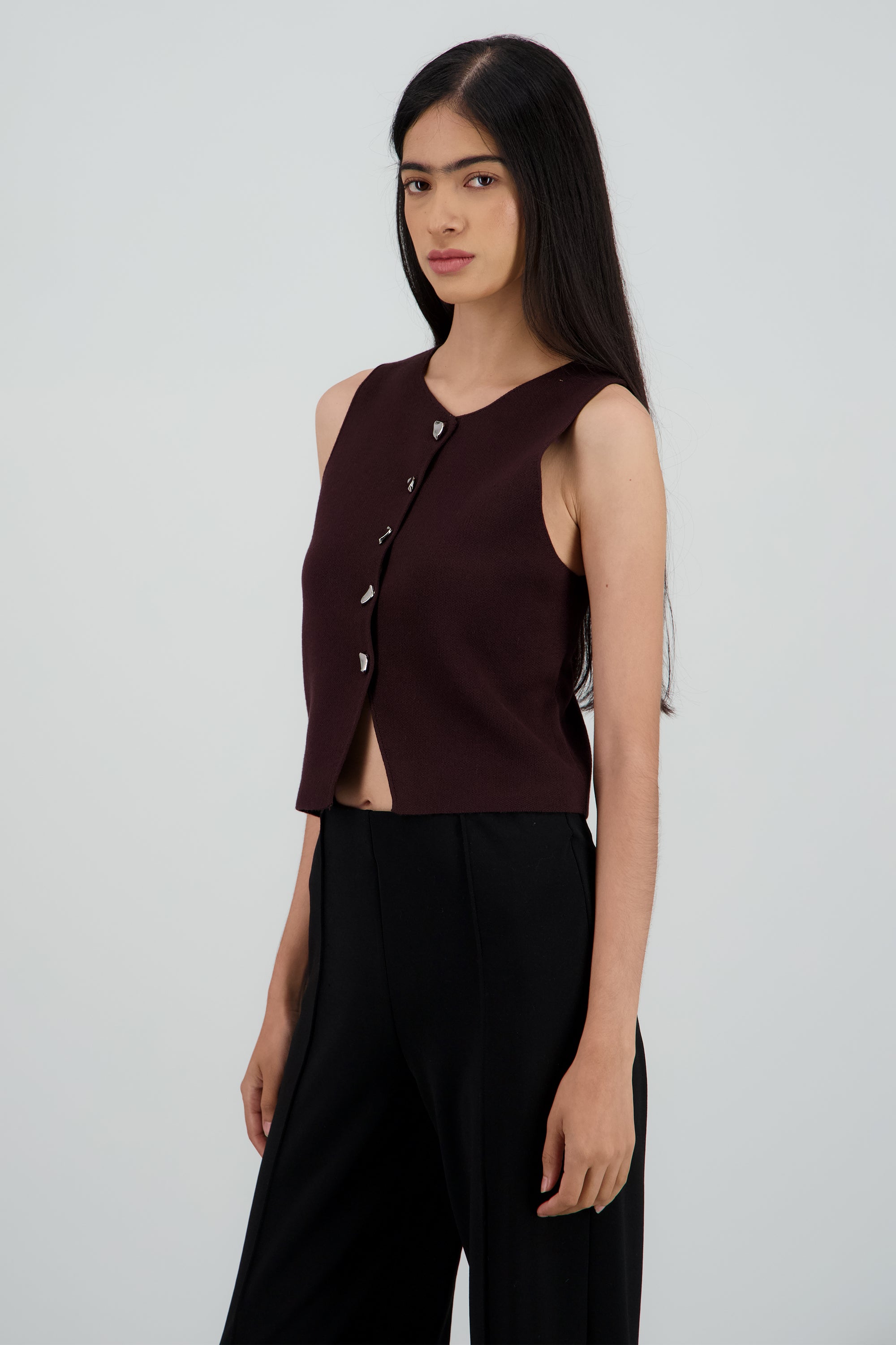 Top tejido con detalle de botones CAFE