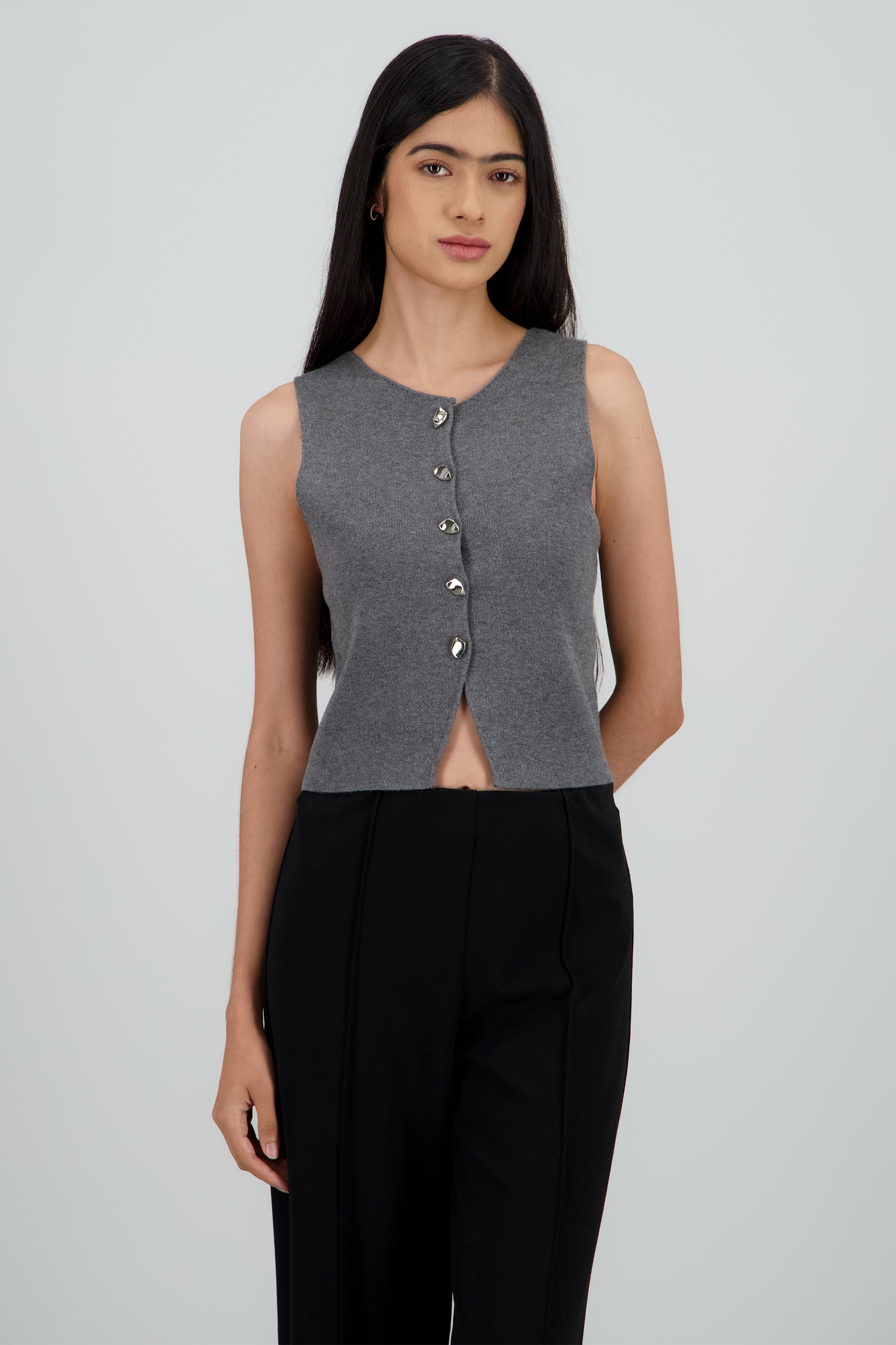 Top tejido con detalle de botones PETROLEO