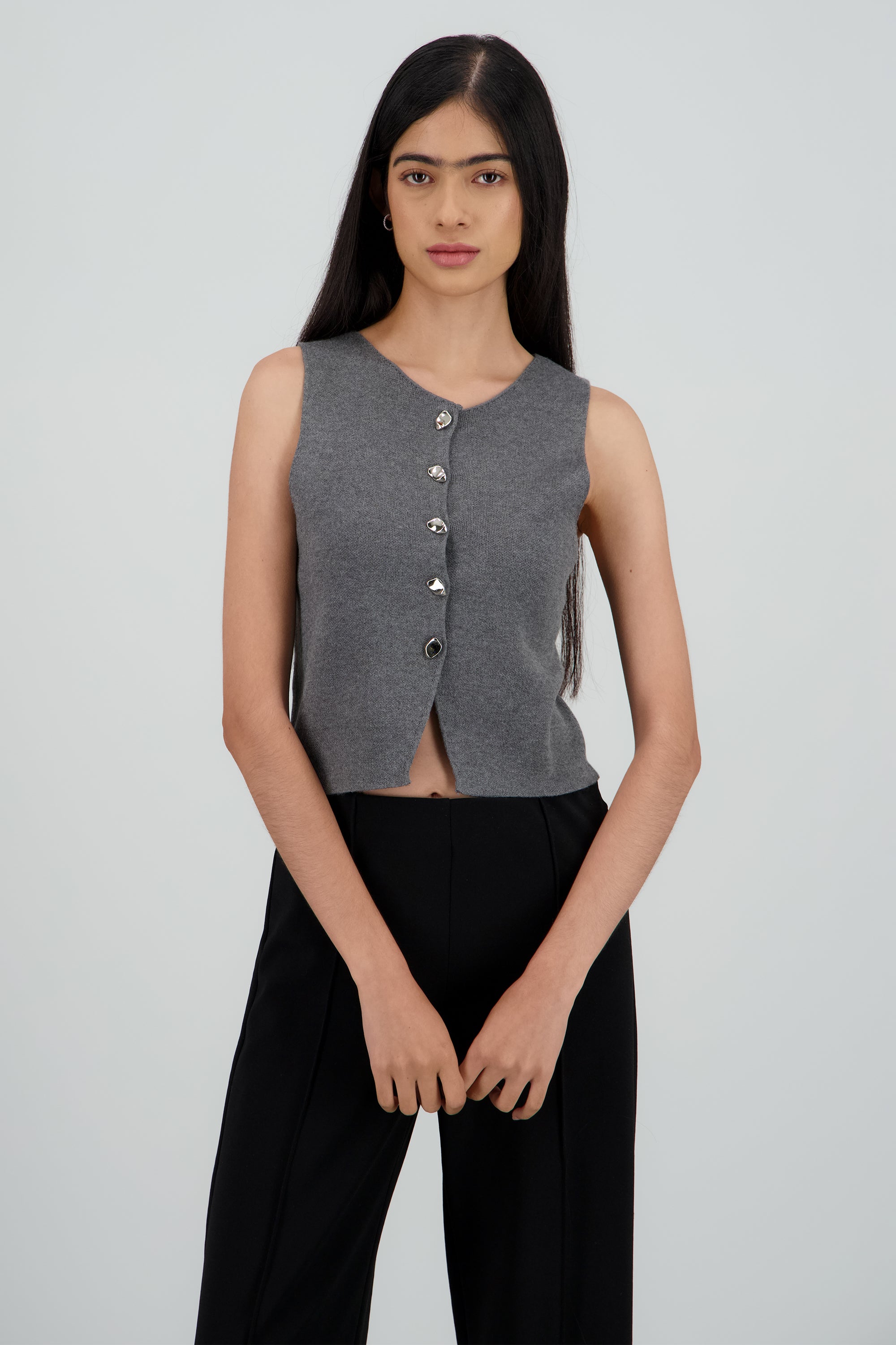 Top tejido con detalle de botones PETROLEO