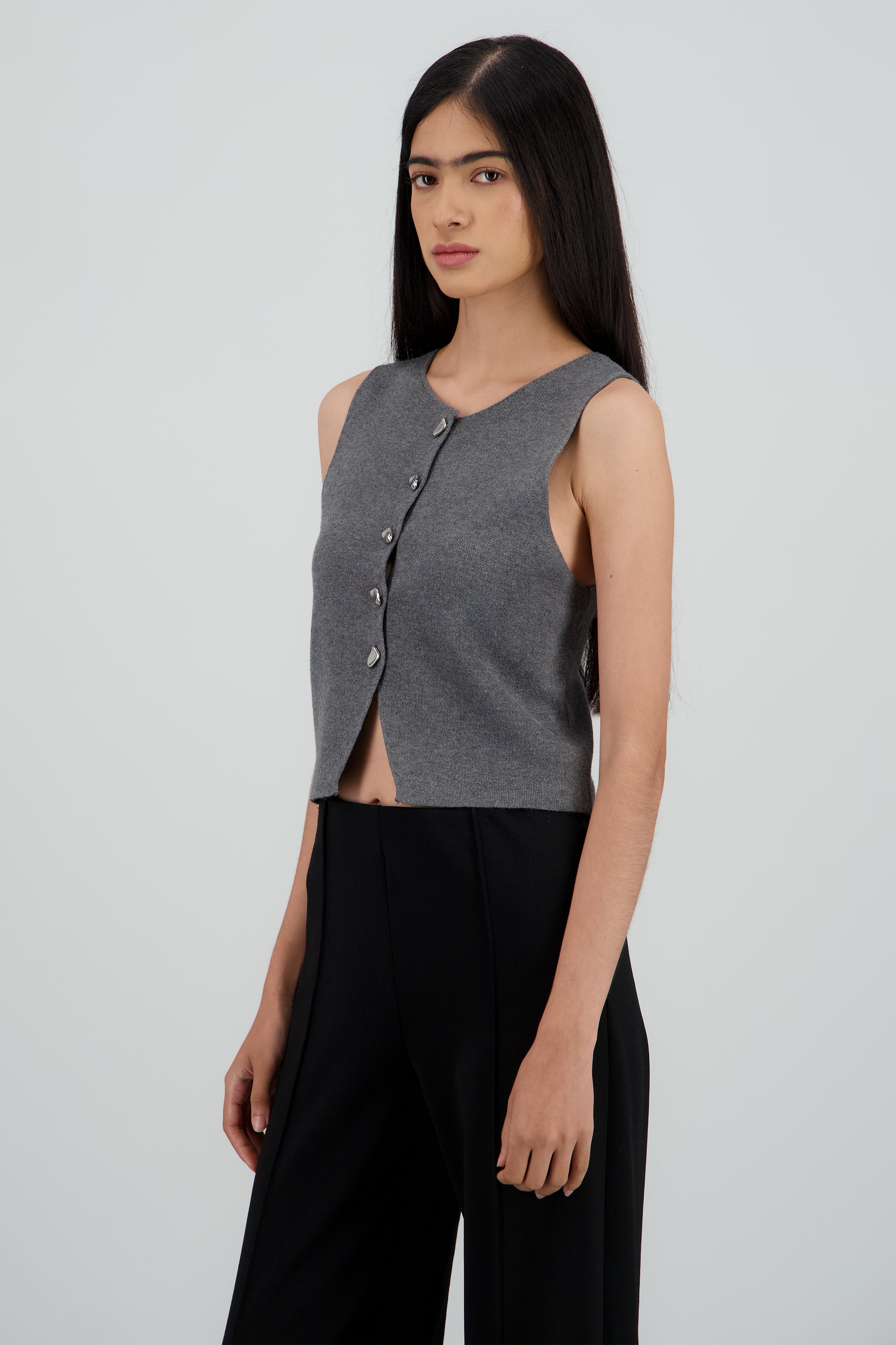 Top tejido con detalle de botones PETROLEO