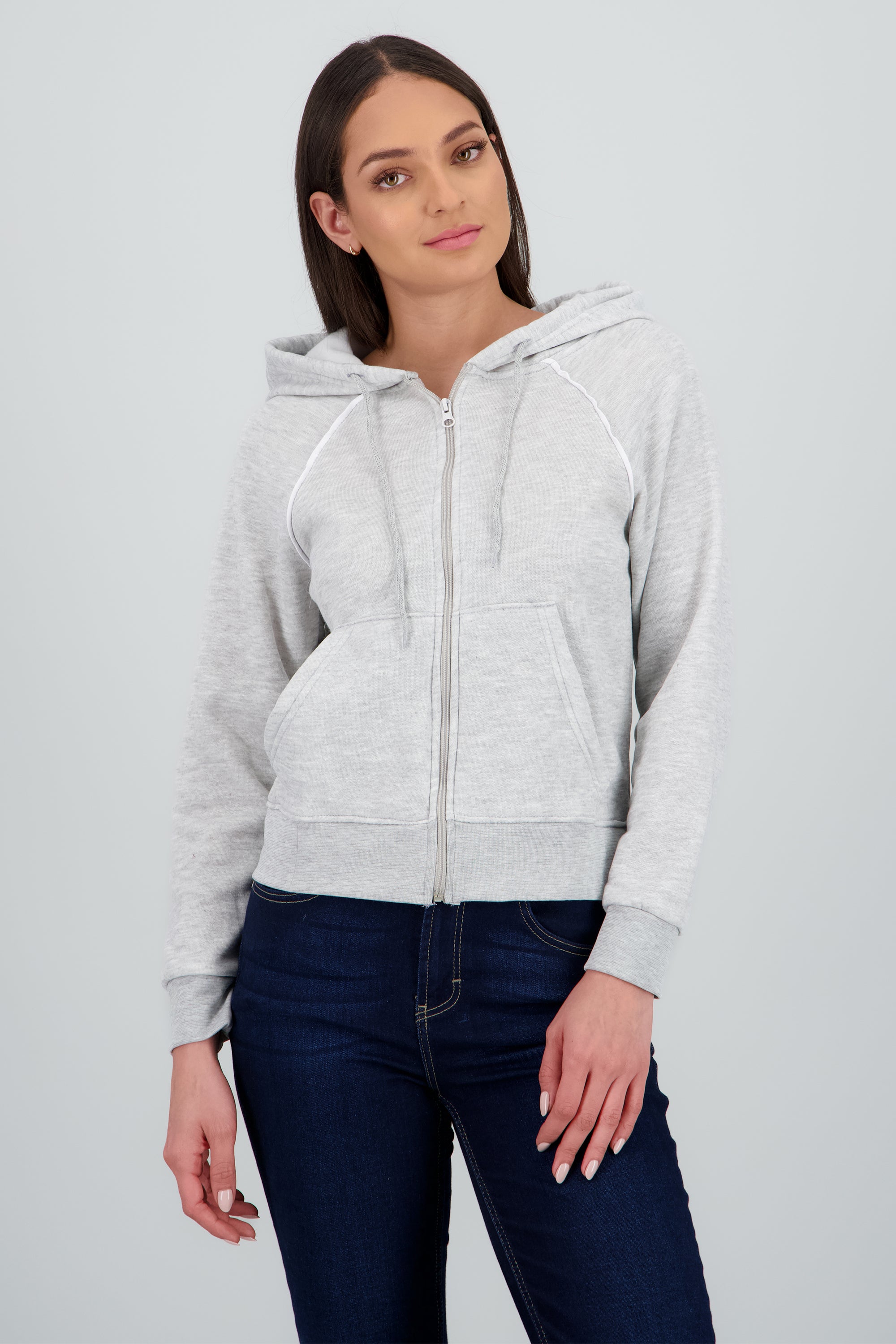Sudadera cierre con gorro detalle contraste GRIS JASPE