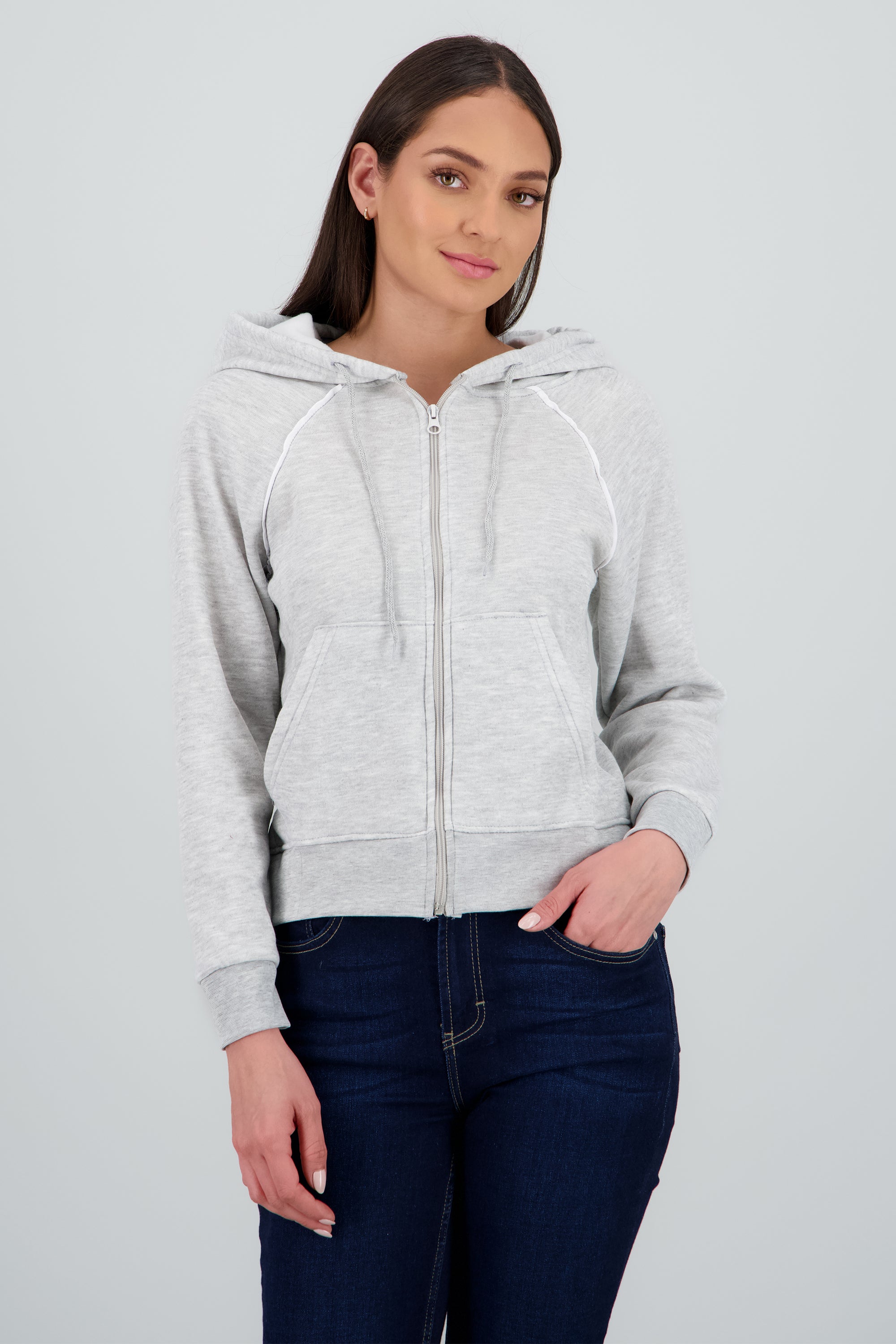 Sudadera cierre con gorro detalle contraste GRIS JASPE