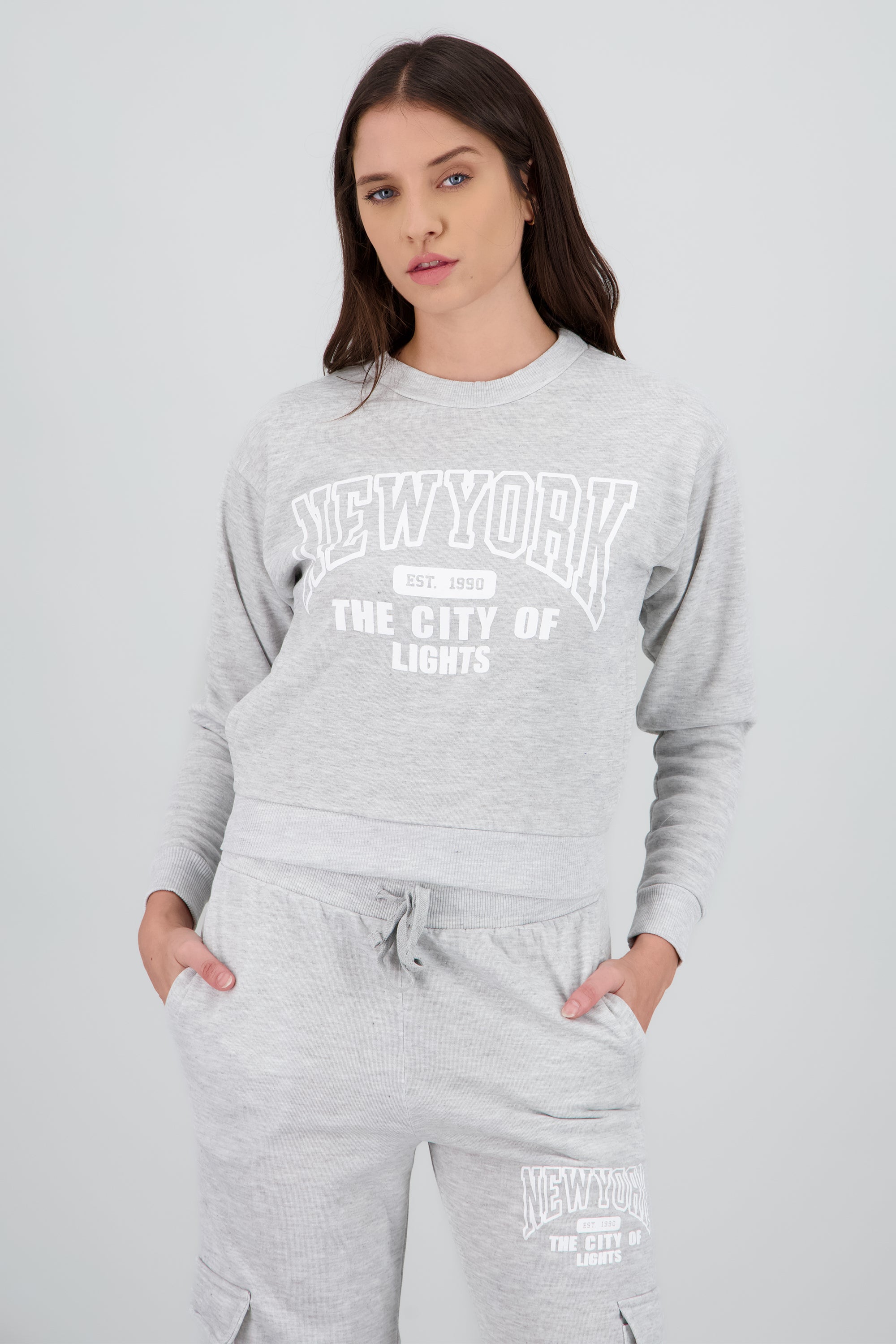 Sudadera estampado con bolsas GRIS JASPE
