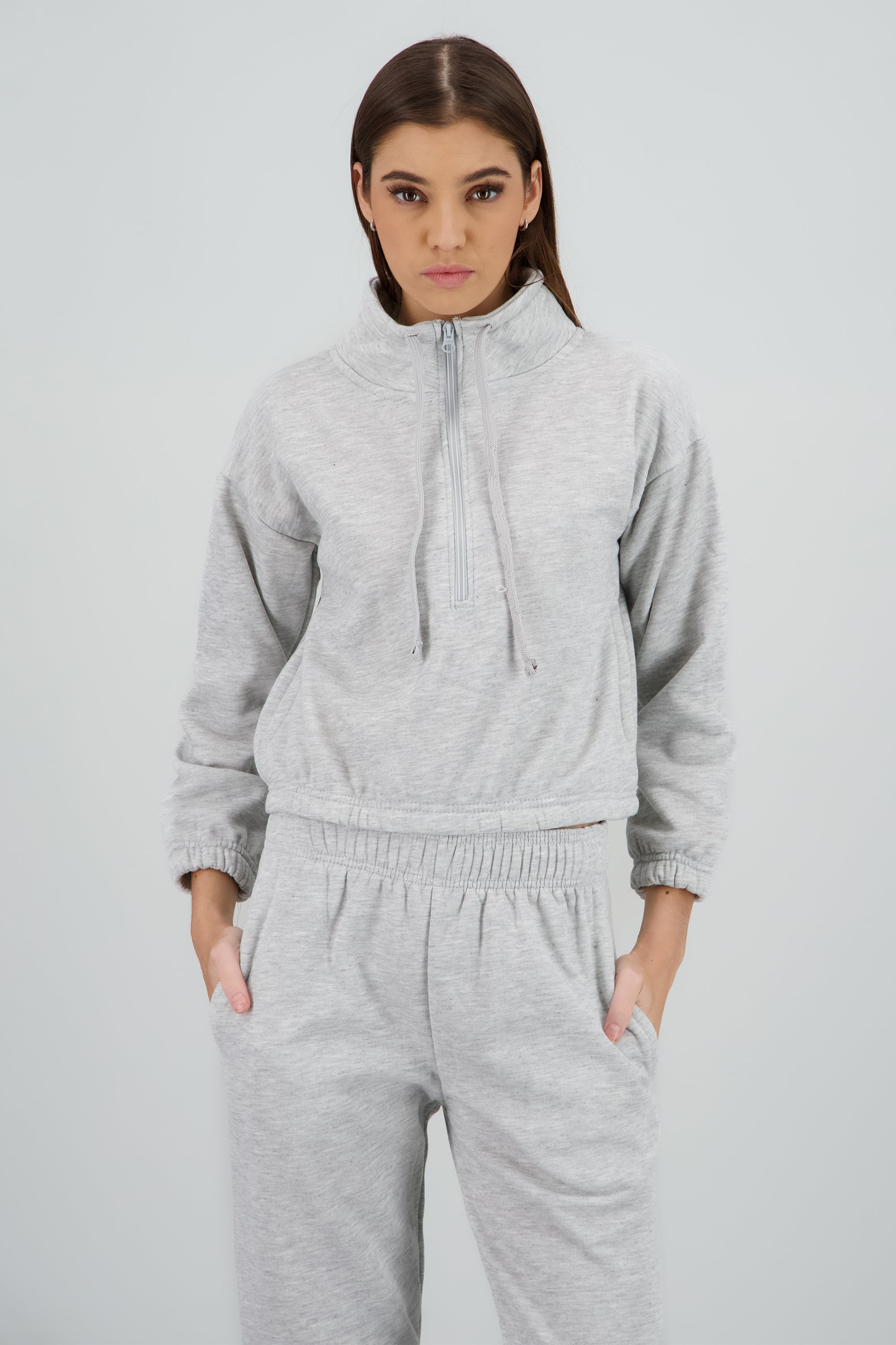 Sudadera cuello alto con cierre GRIS CLARO