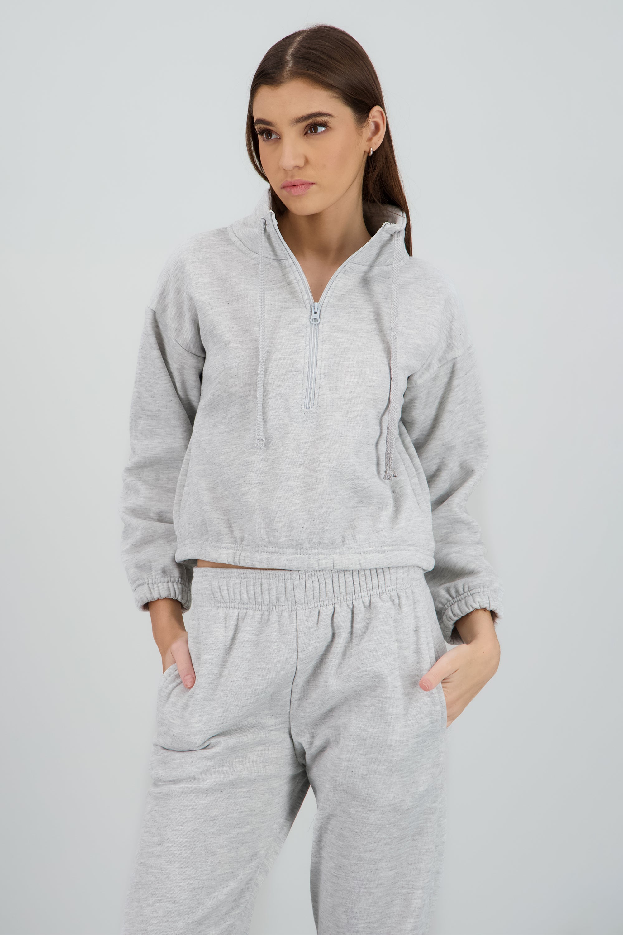 Sudadera cuello alto con cierre GRIS CLARO