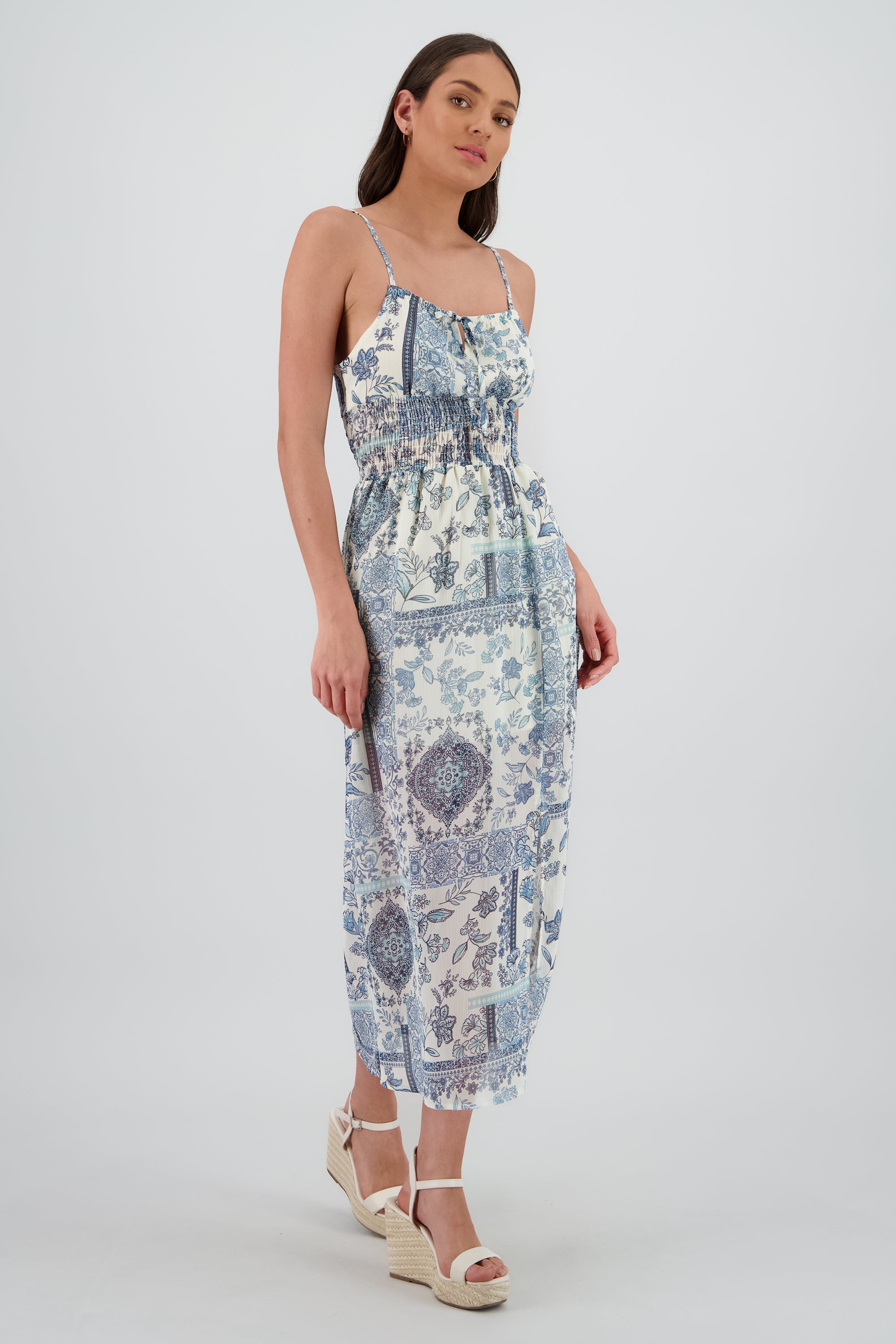 Vestido maxi tirantes estampado flores AZUL COMBO