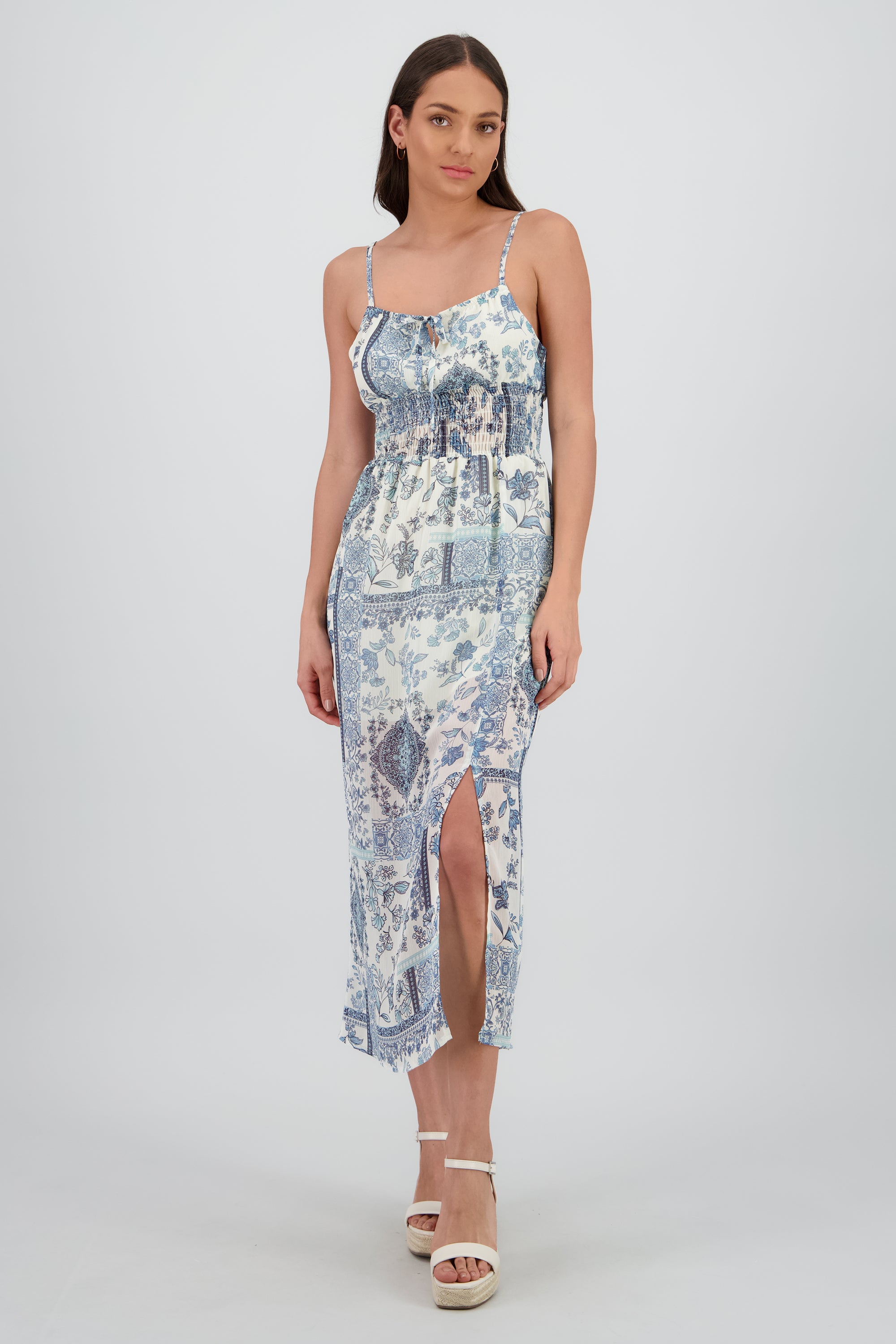 Vestido maxi tirantes estampado flores AZUL COMBO