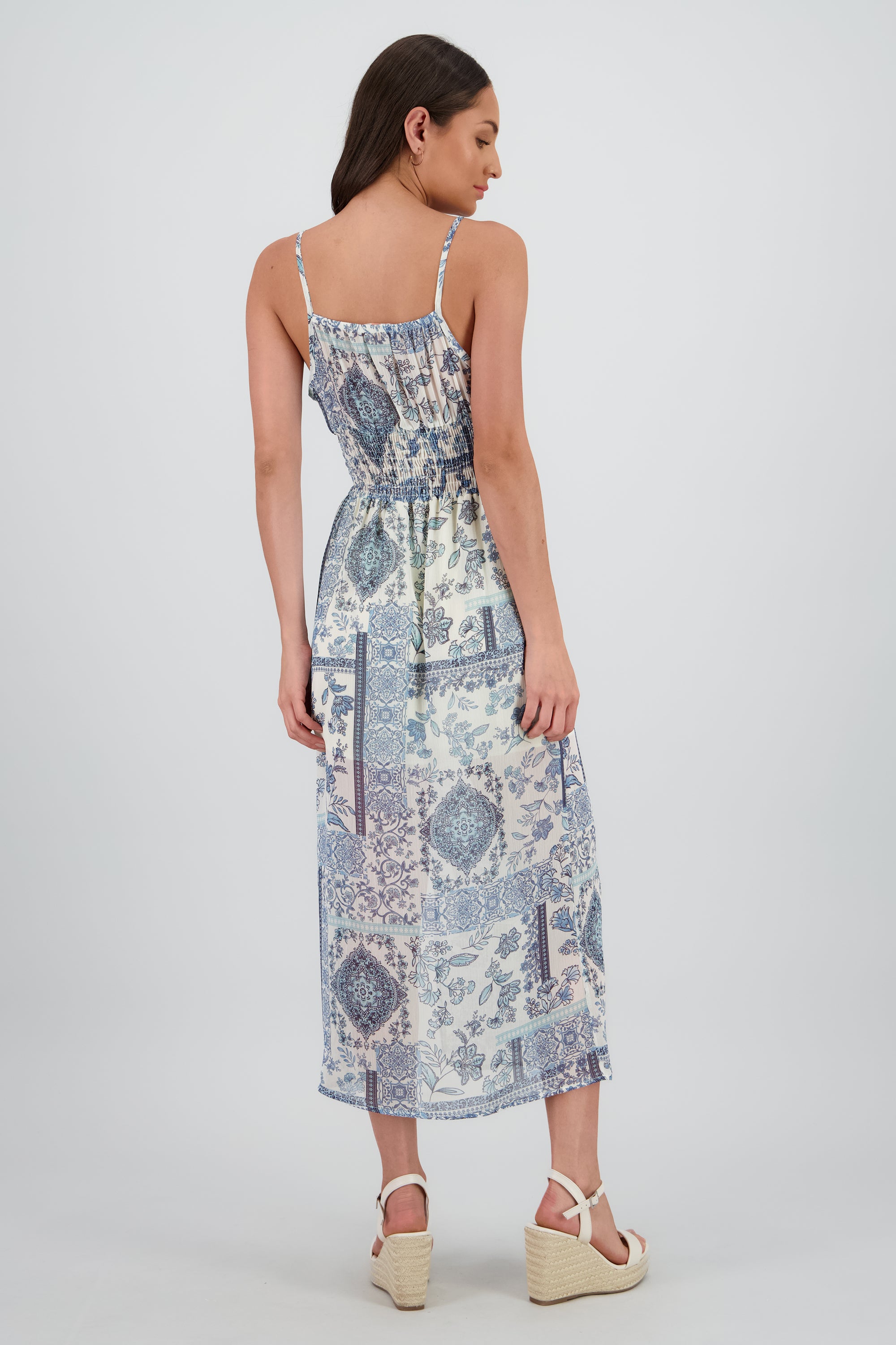 Vestido maxi tirantes estampado flores AZUL COMBO