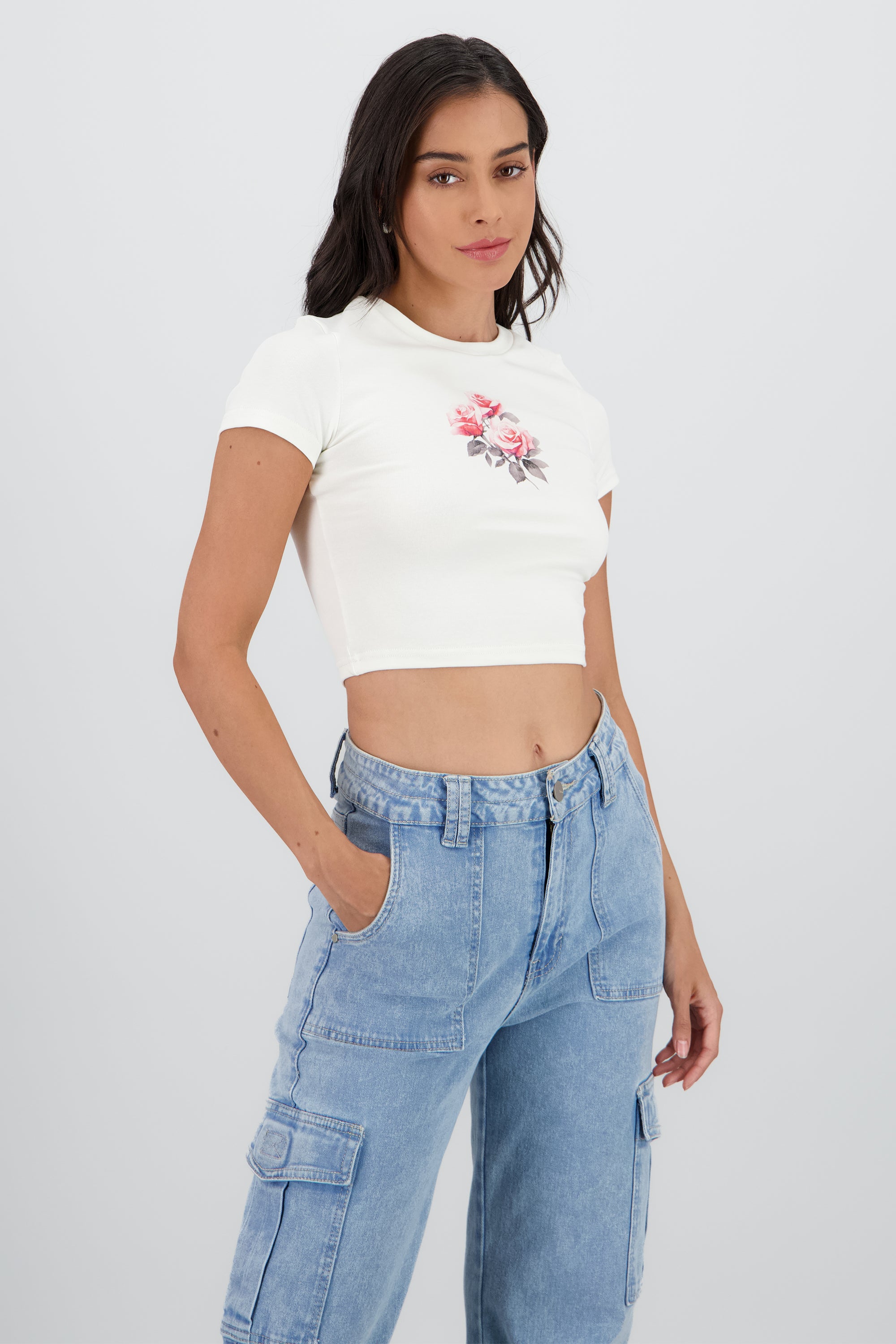 Top estampado rosas BLANCO COMBO