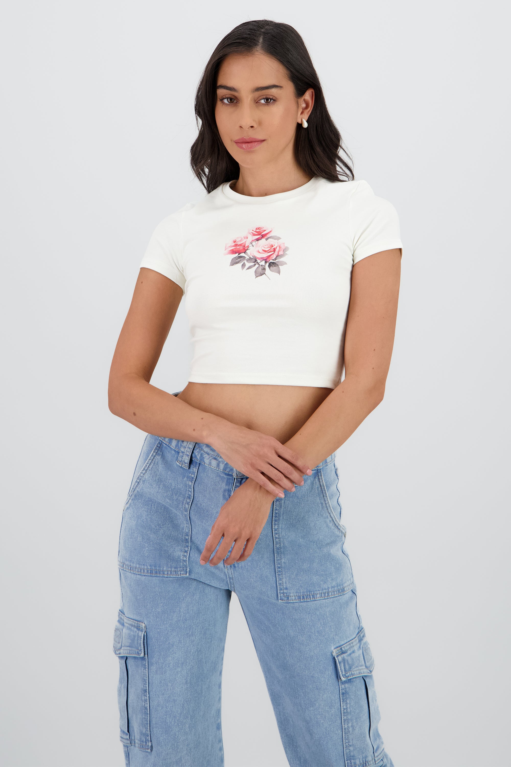 Top estampado rosas BLANCO COMBO