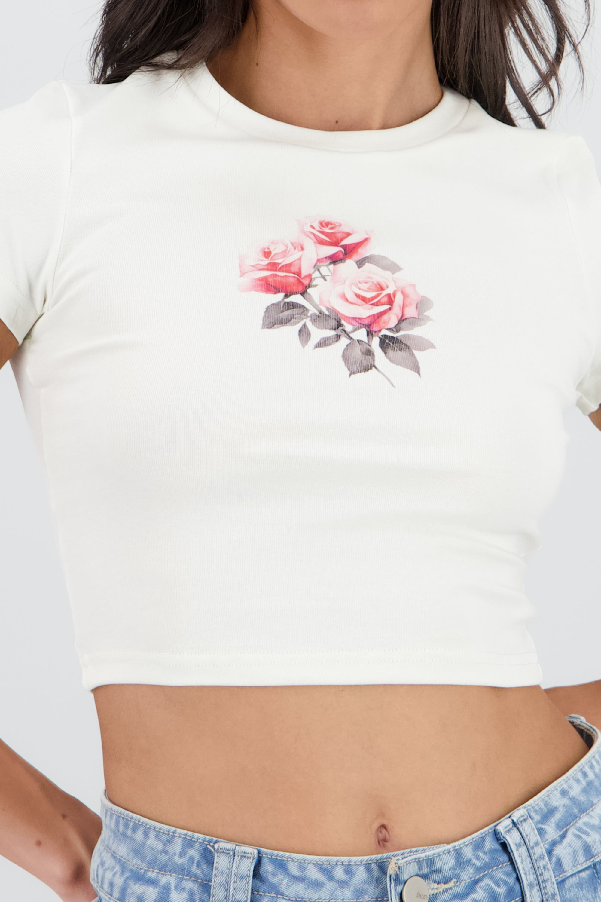 Top estampado rosas BLANCO COMBO