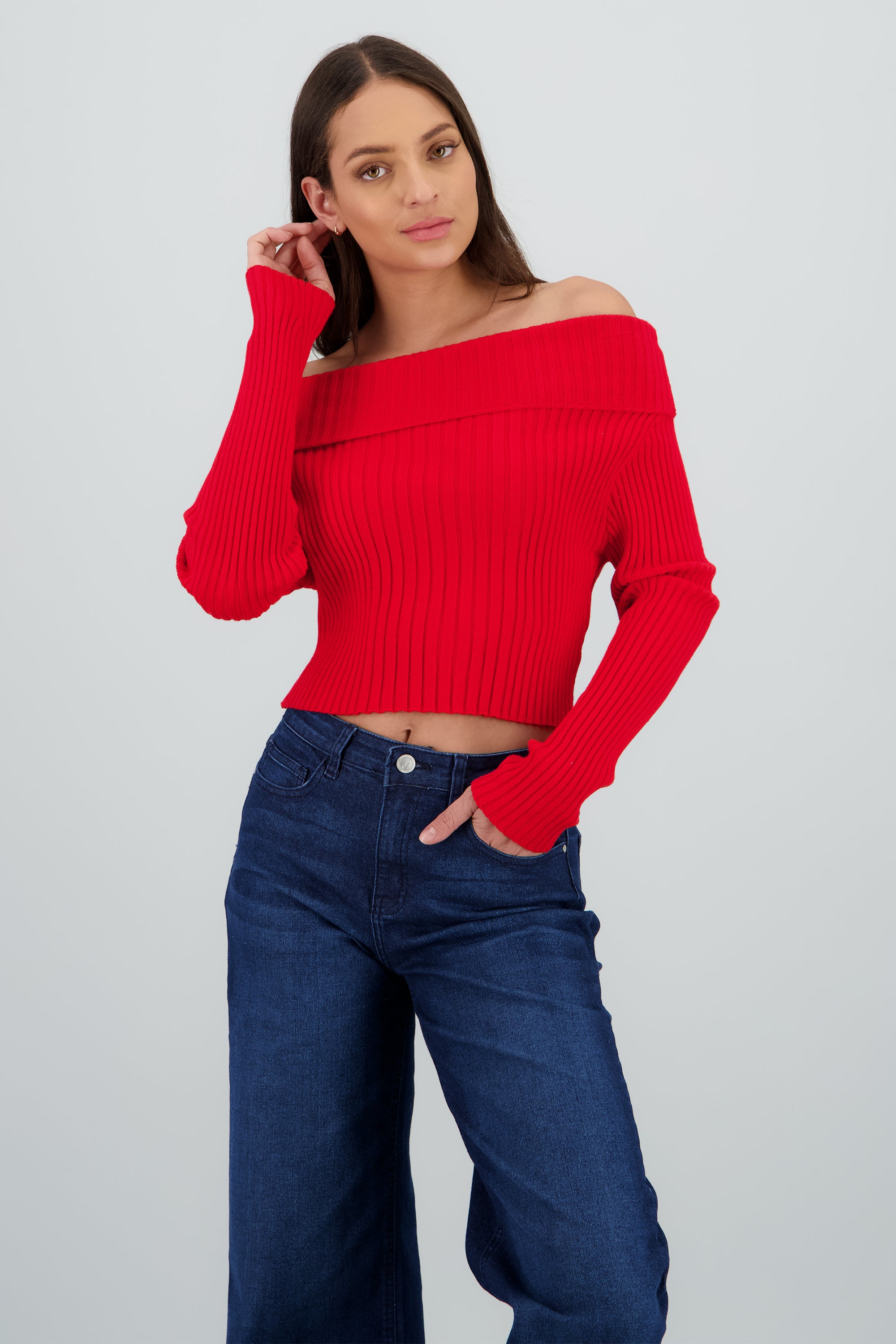 Sueter off shoulder tejido ROJO