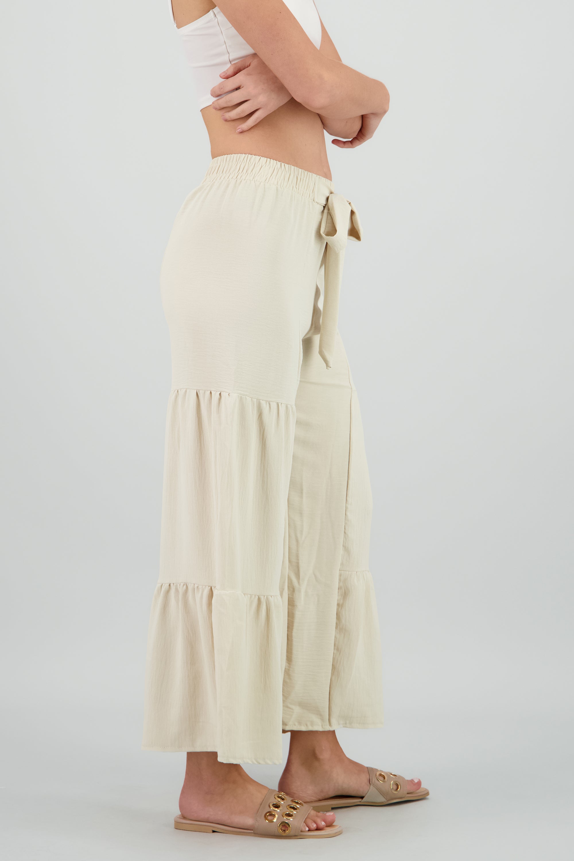 Pantalon cinturon amarre moño KHAKI