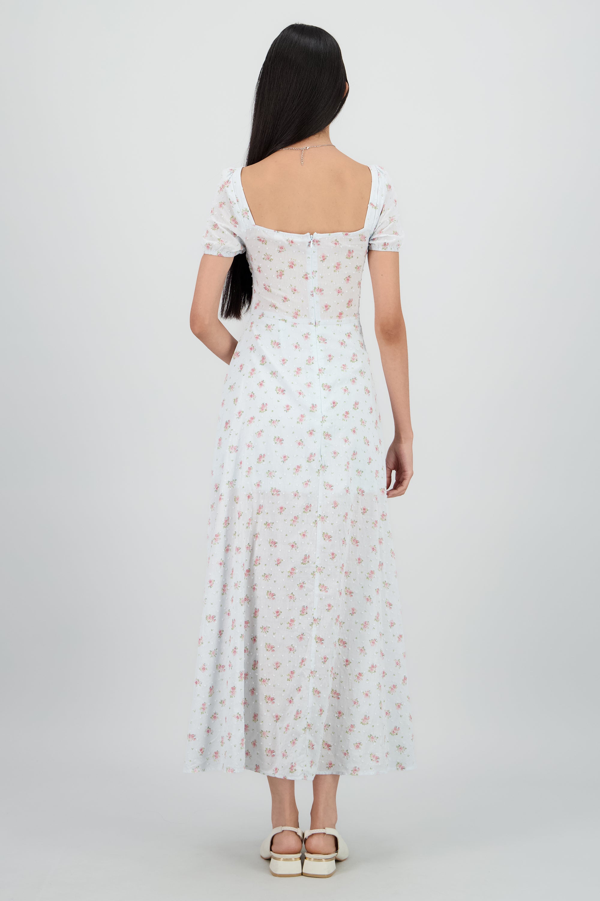 Vestido midi mini flores textura AZUL COMBO