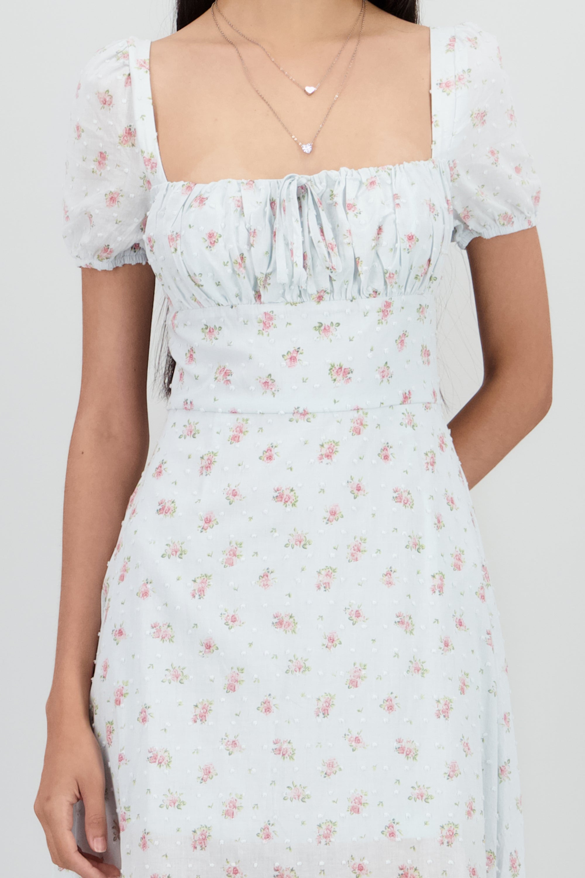 Vestido midi mini flores textura AZUL COMBO