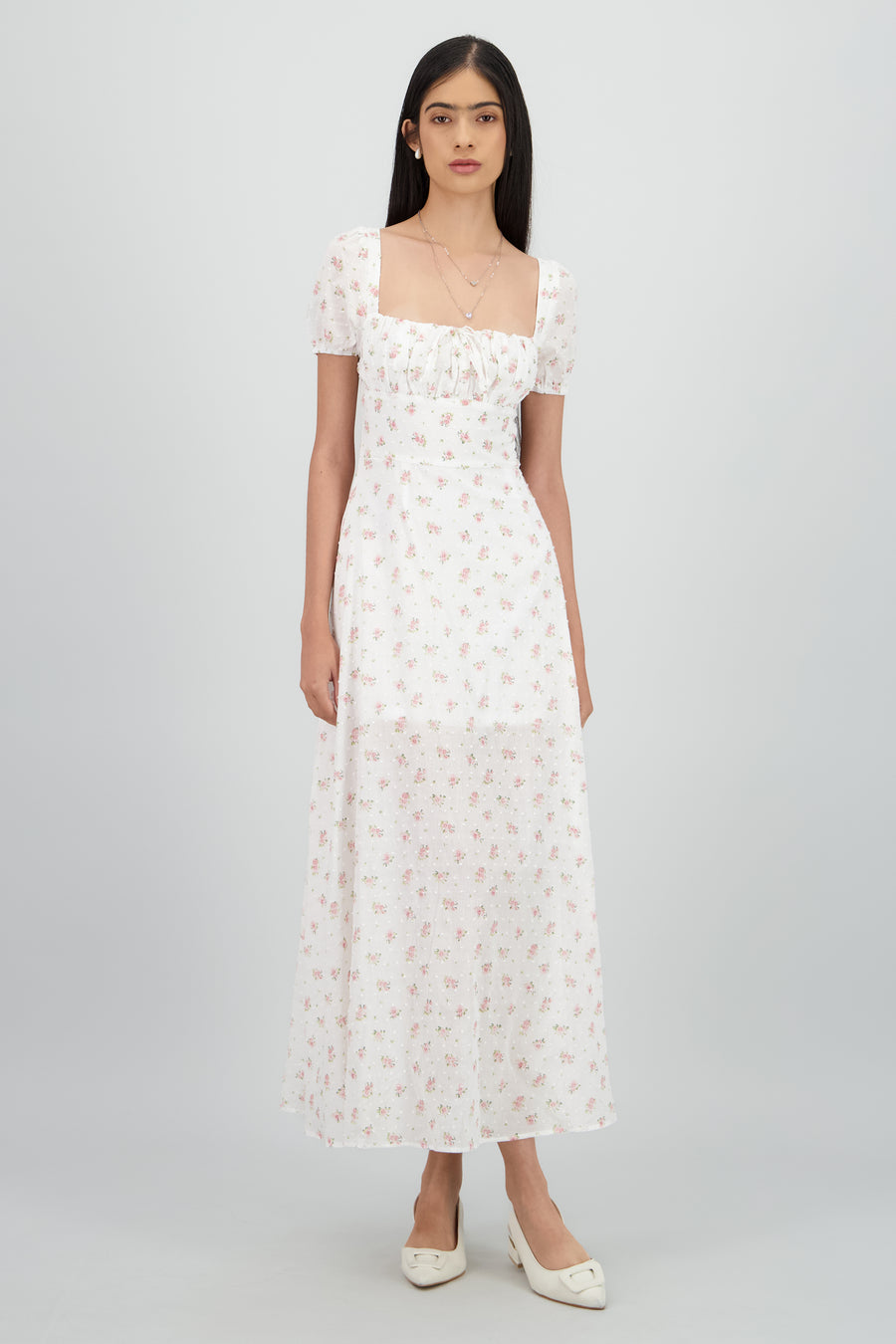 Vestido midi mini flores textura