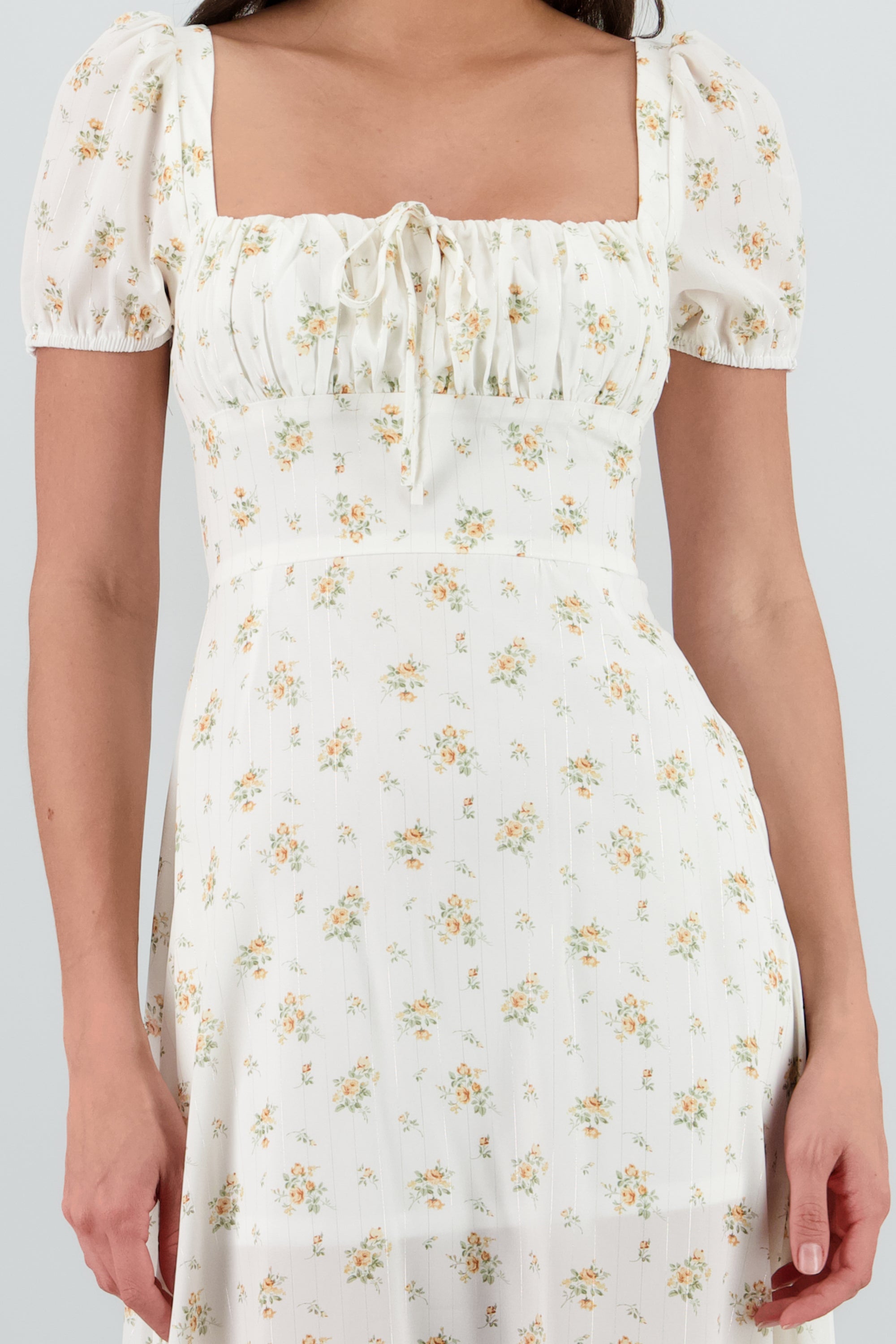 Vestido midi lurex y flores NARANJA COMBO