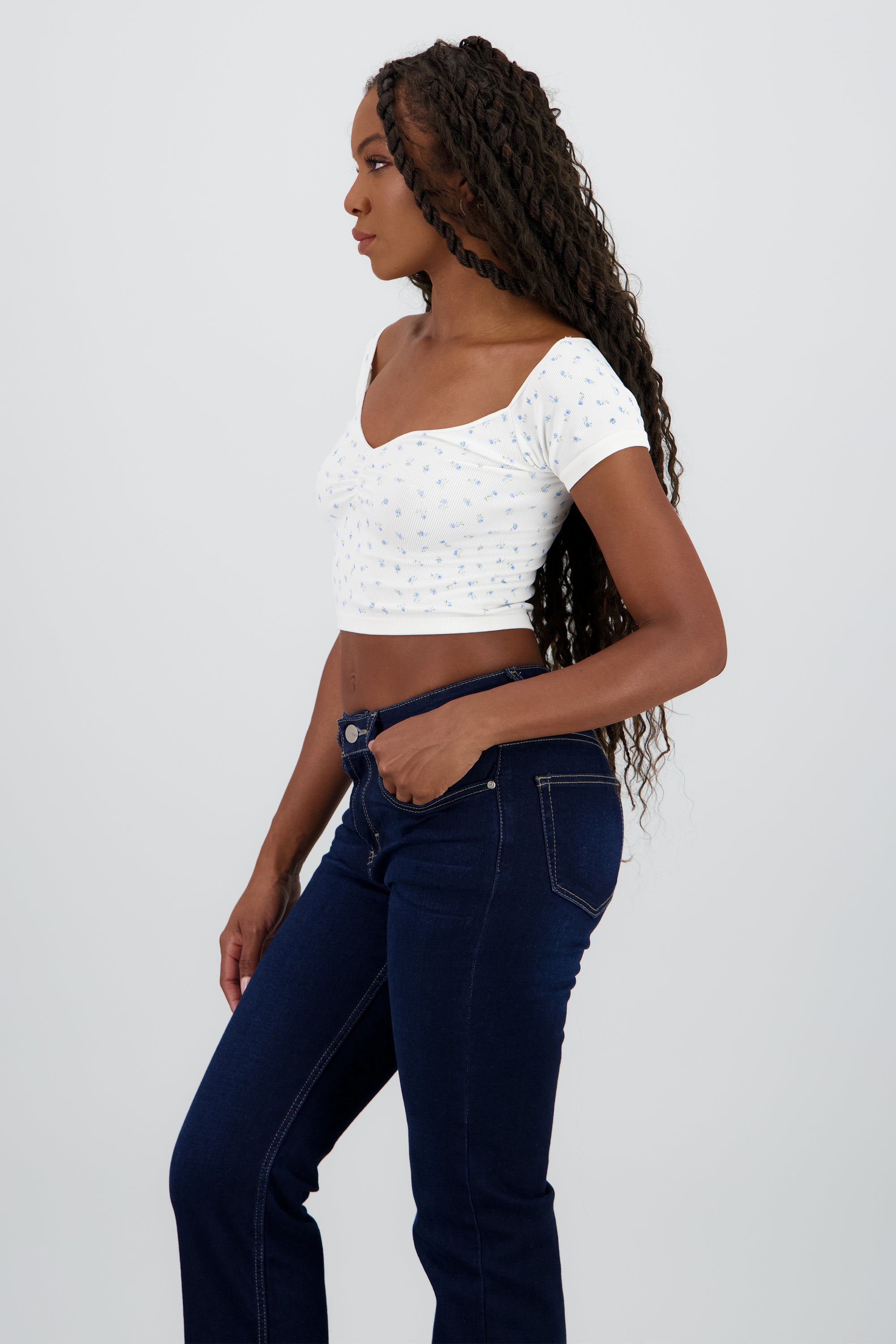 Top corto estampado flores AZUL COMBO