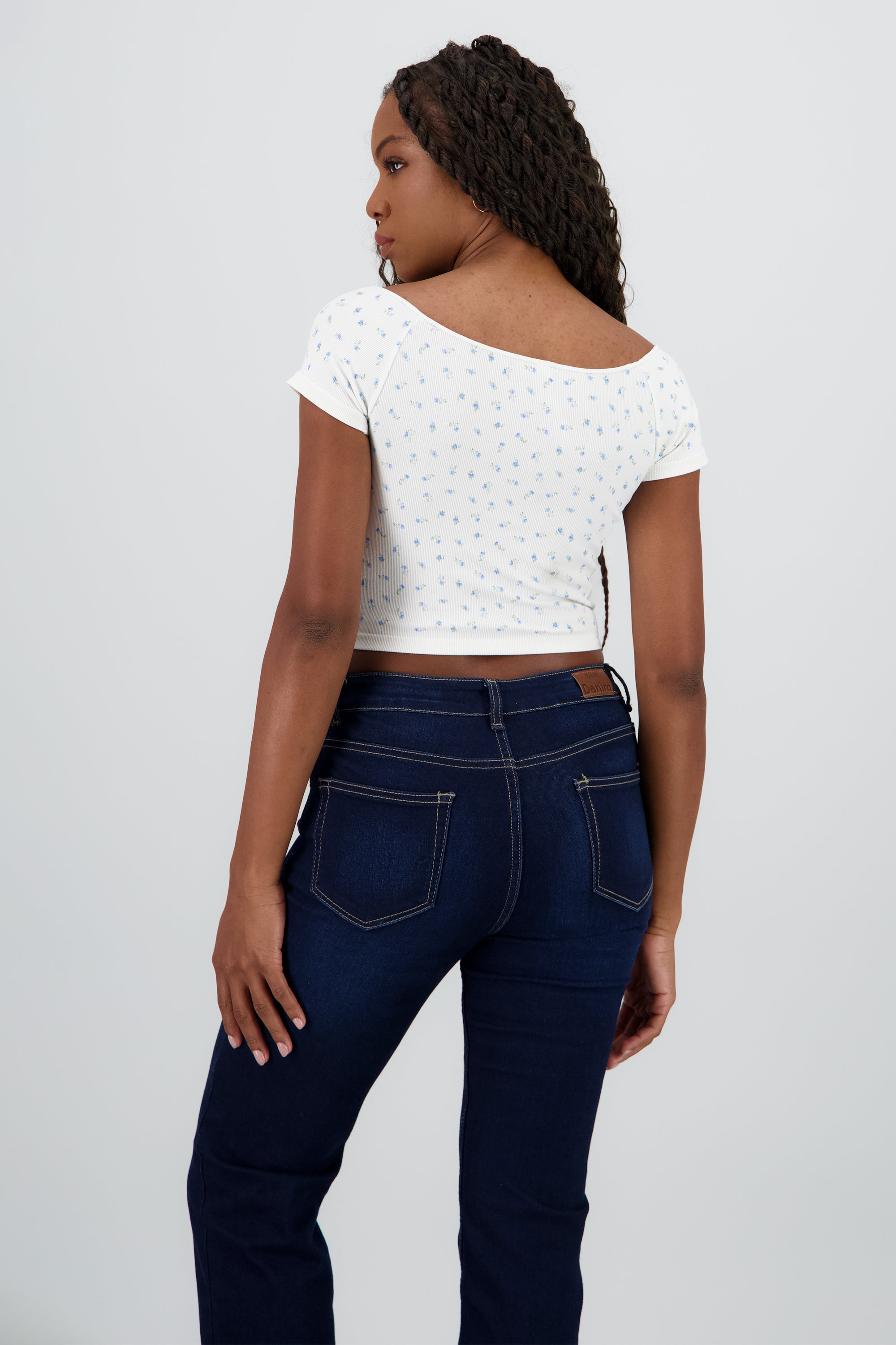 Top corto estampado flores AZUL COMBO