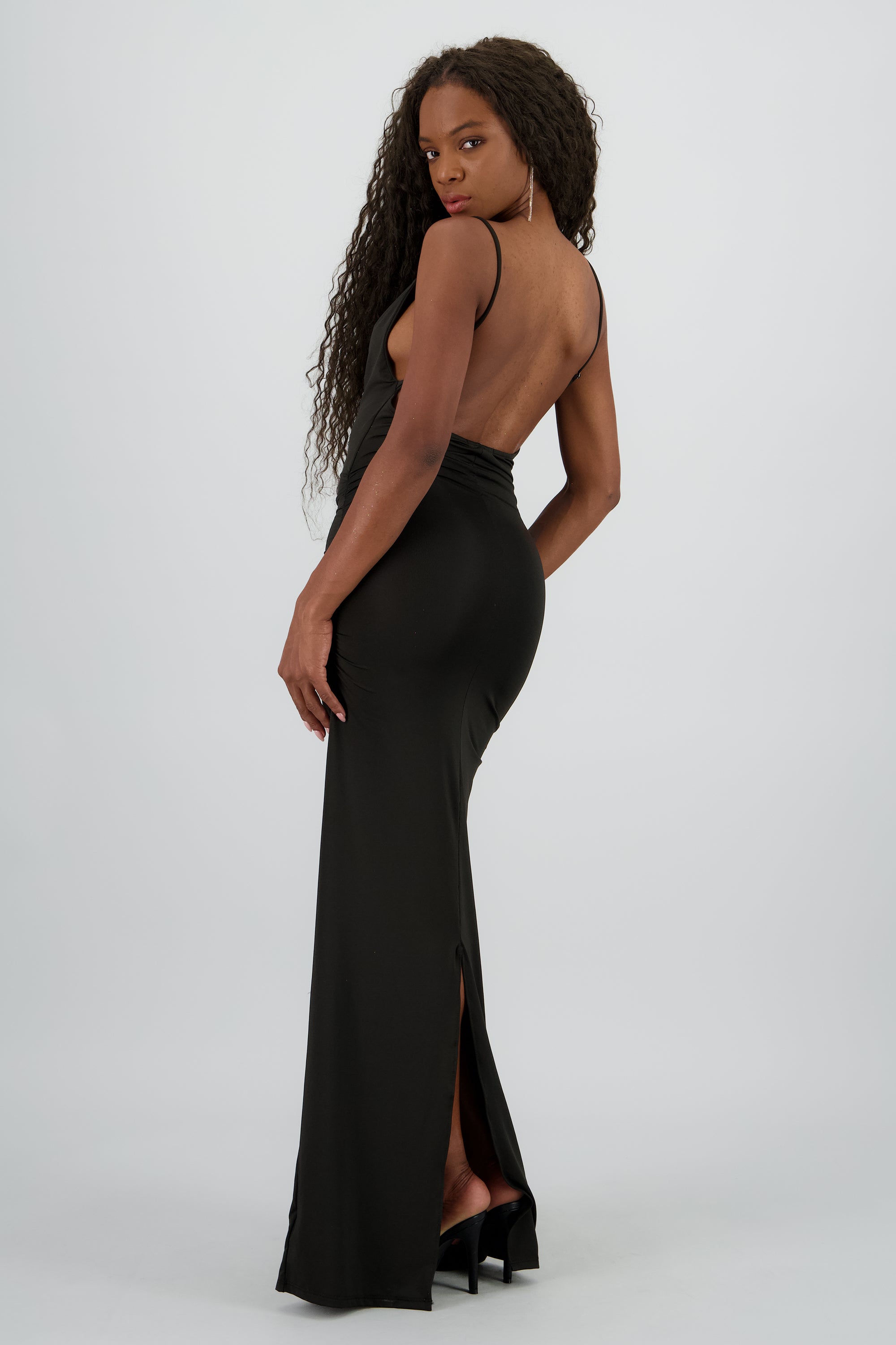 Vestido maxi plisado tirantes NEGRO