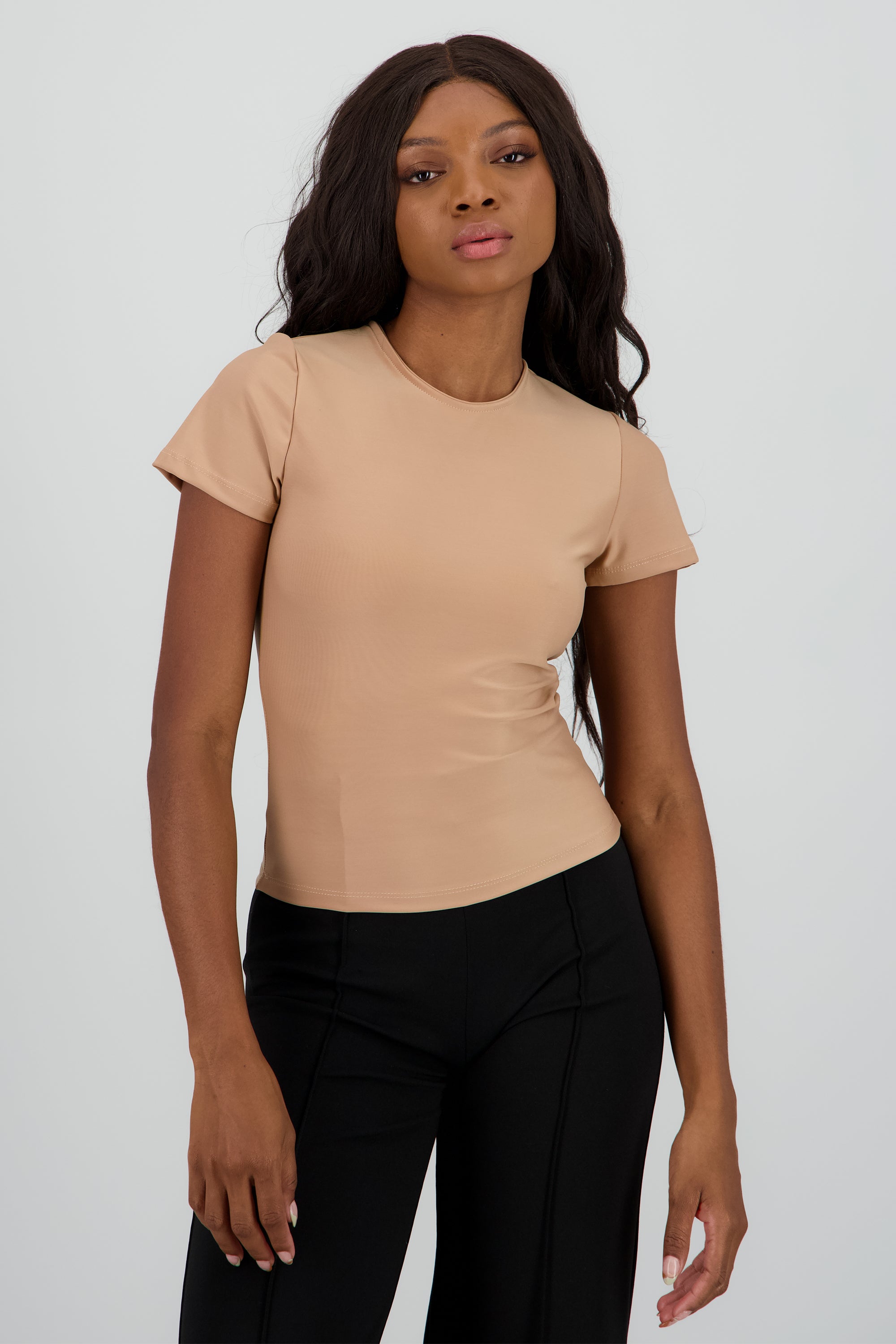 Top manga corta largo suave liso TAUPE