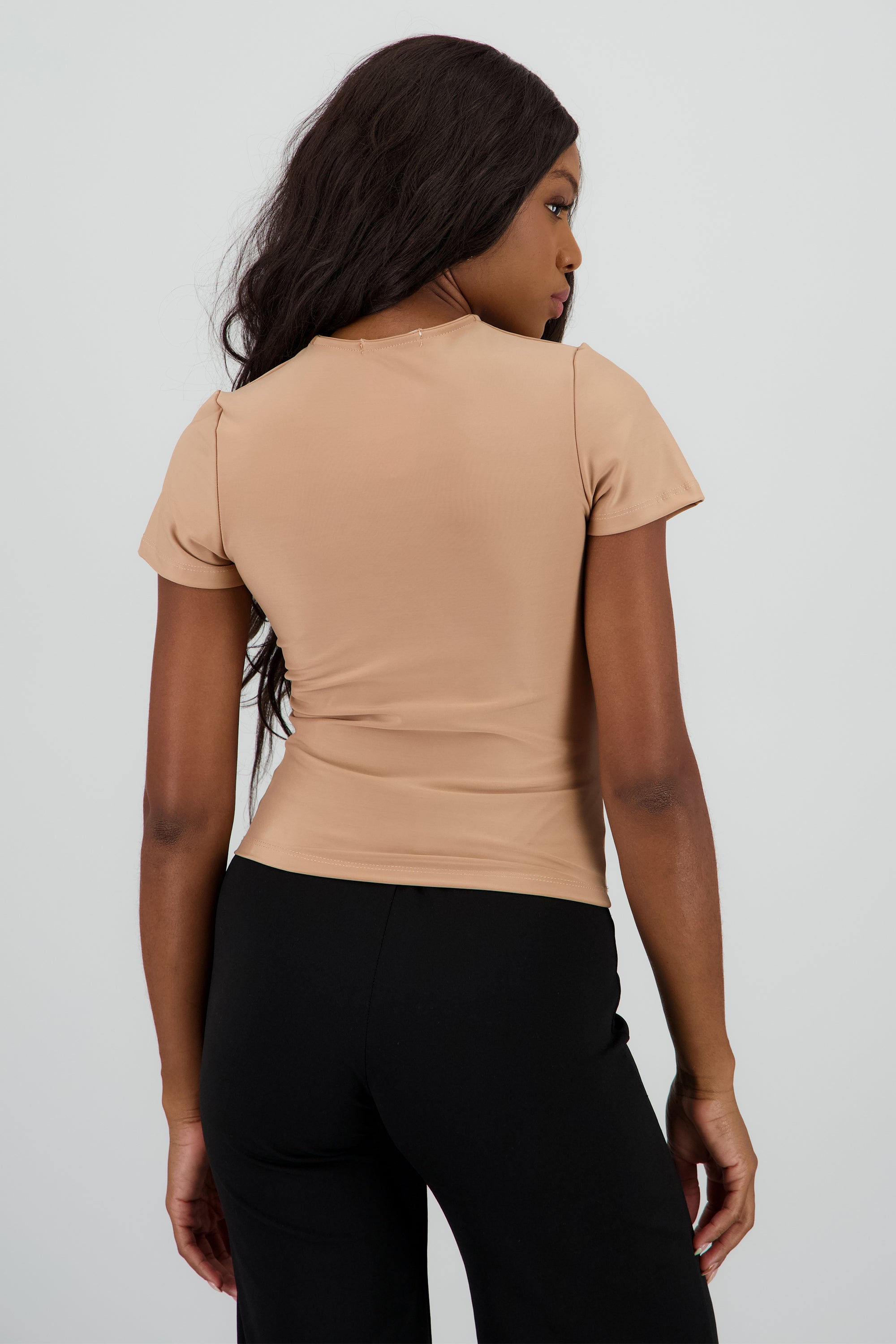 Top manga corta largo suave liso TAUPE