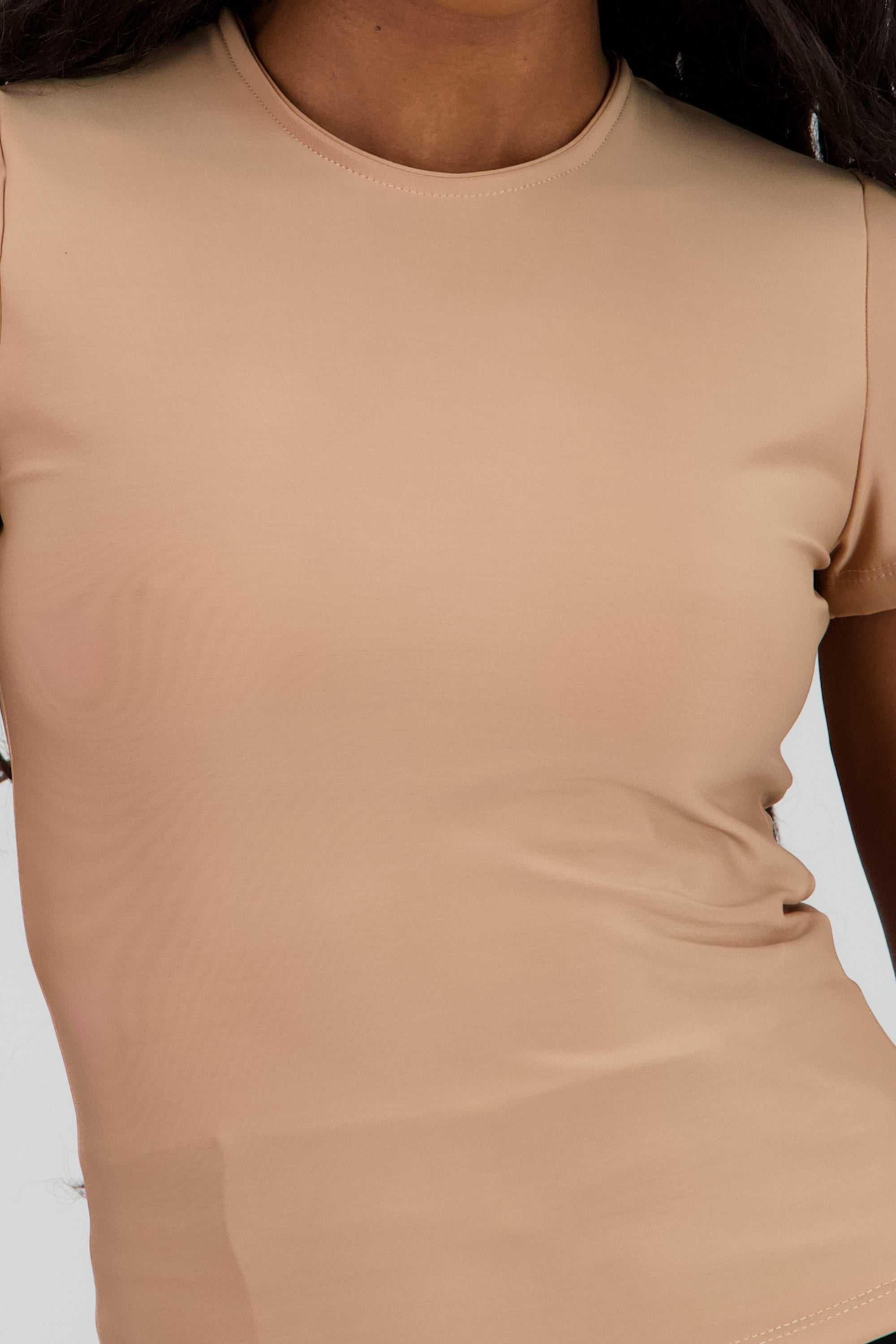 Top manga corta largo suave liso TAUPE
