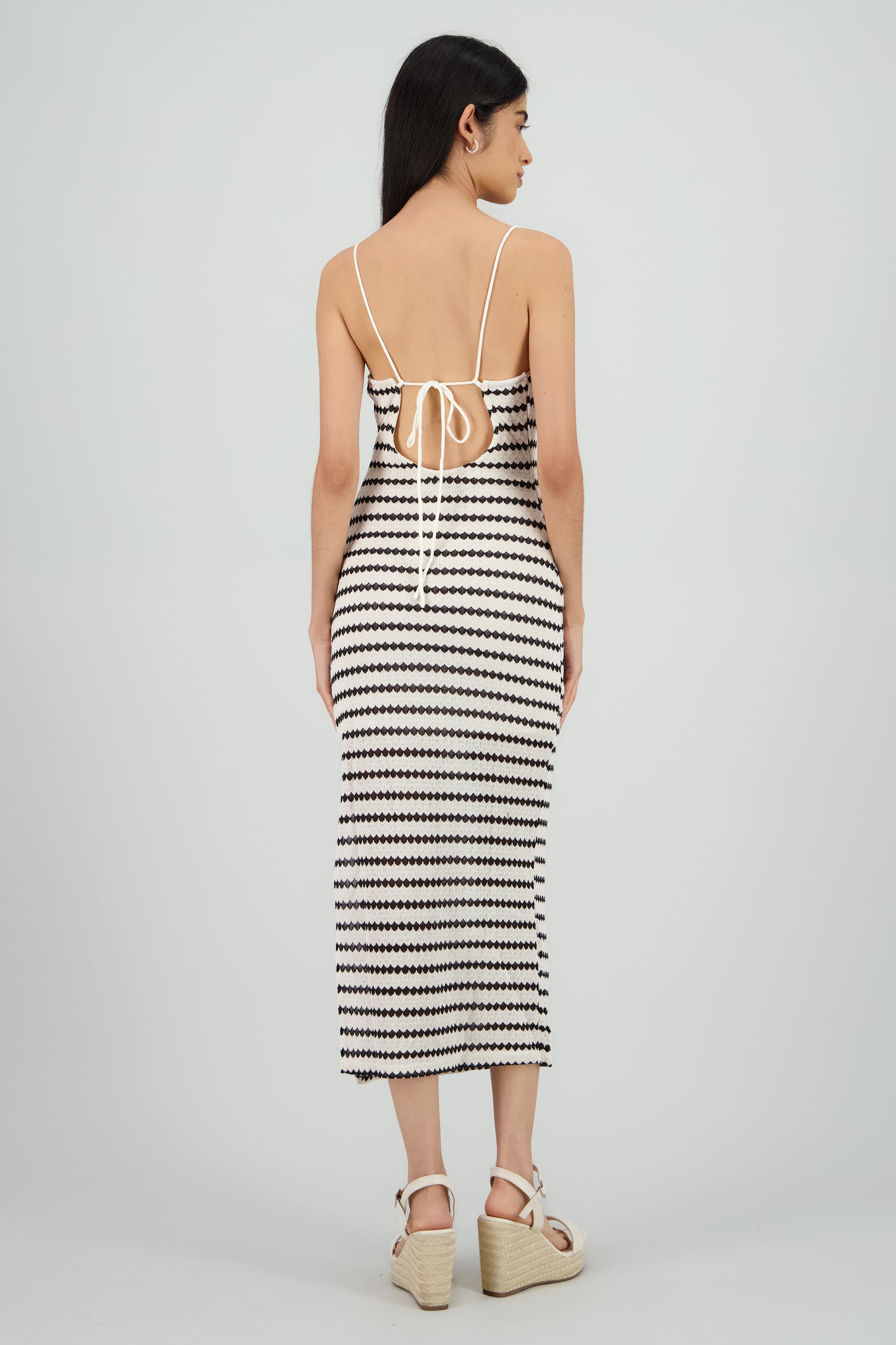 Vestido midi lineas textura HUESO COMBO