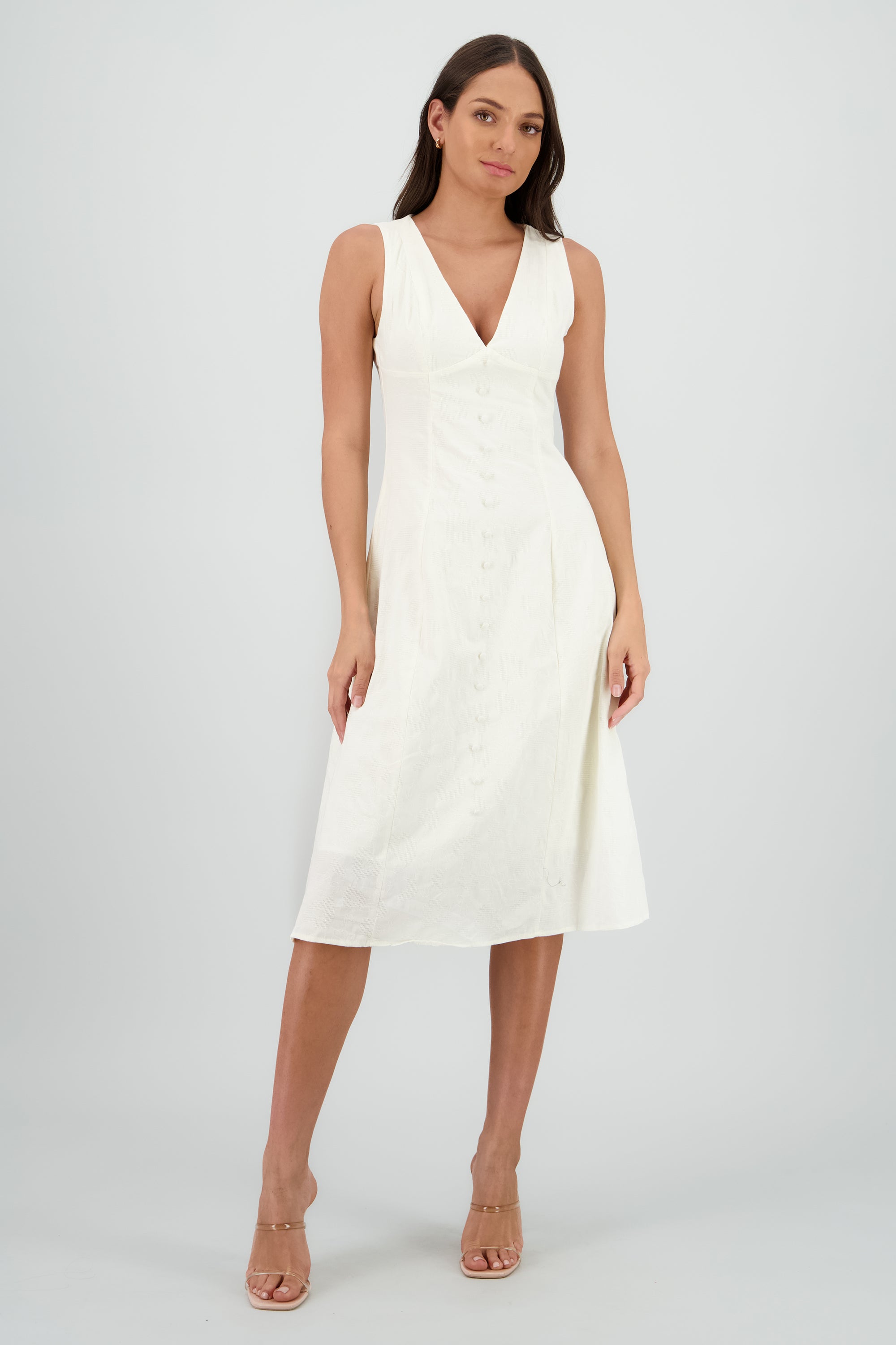 Vestido midi con detalle de botones al frente HUESO