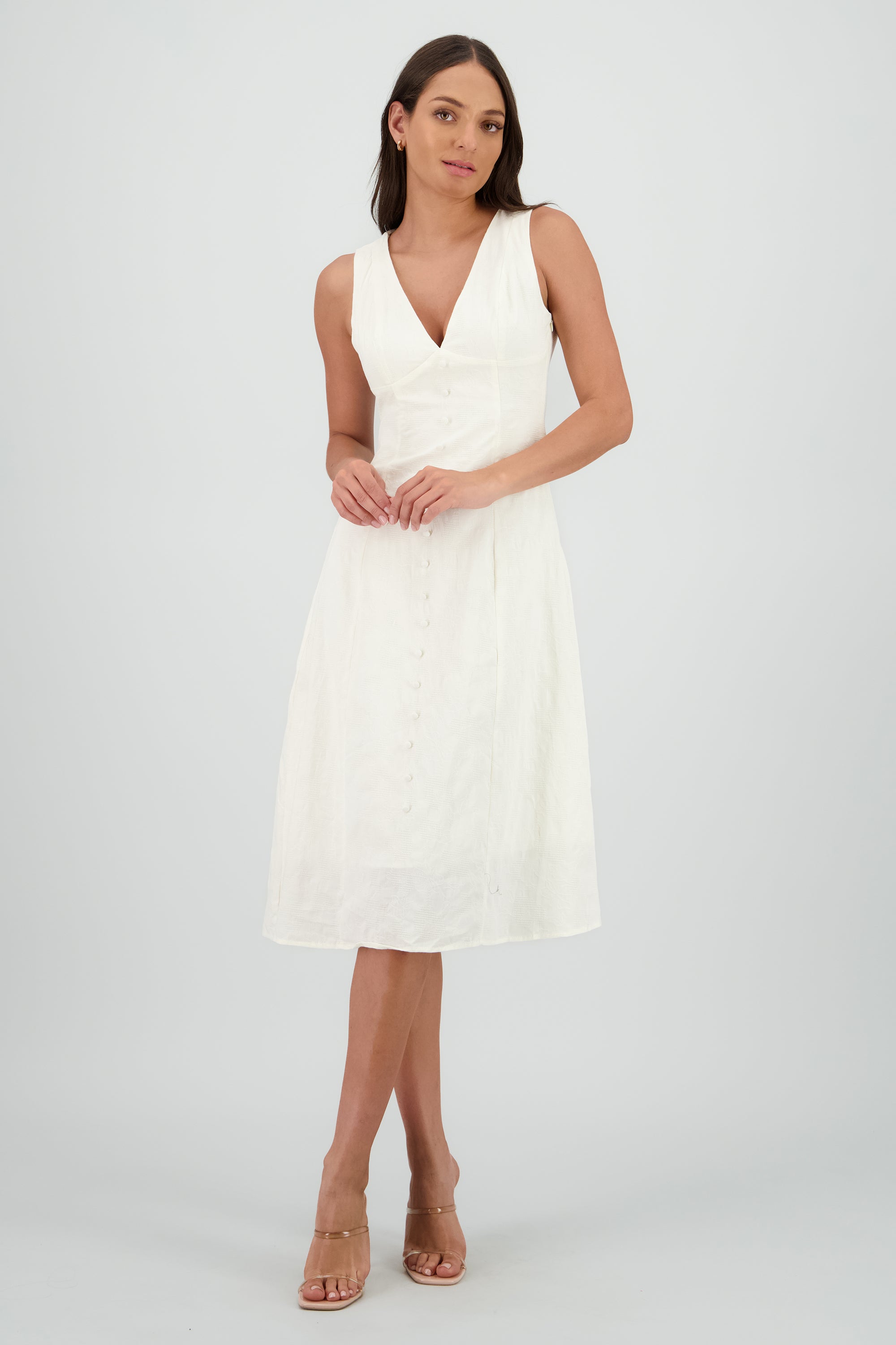 Vestido midi con detalle de botones al frente HUESO