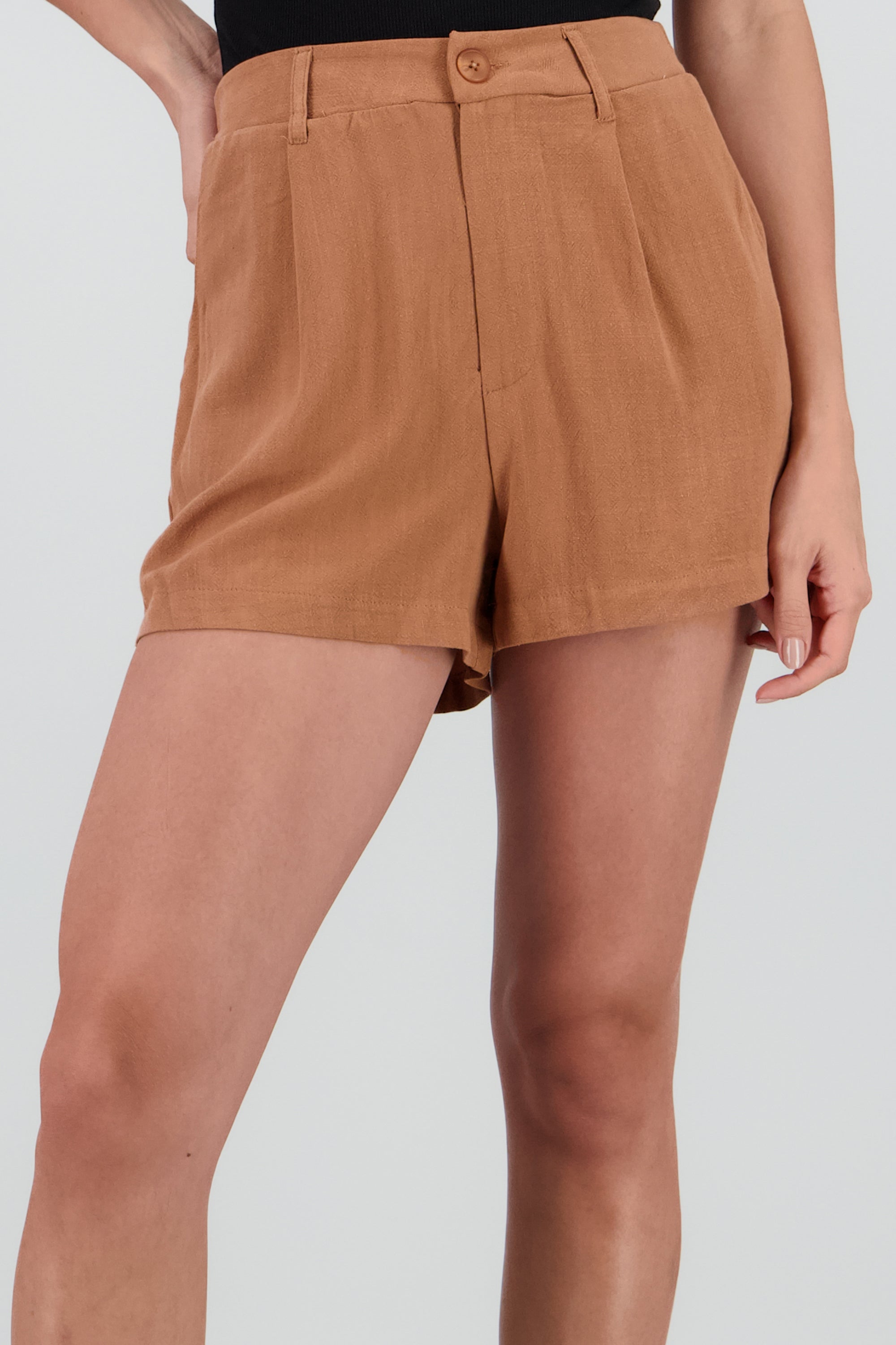 Short de lino con jarreta CAFE
