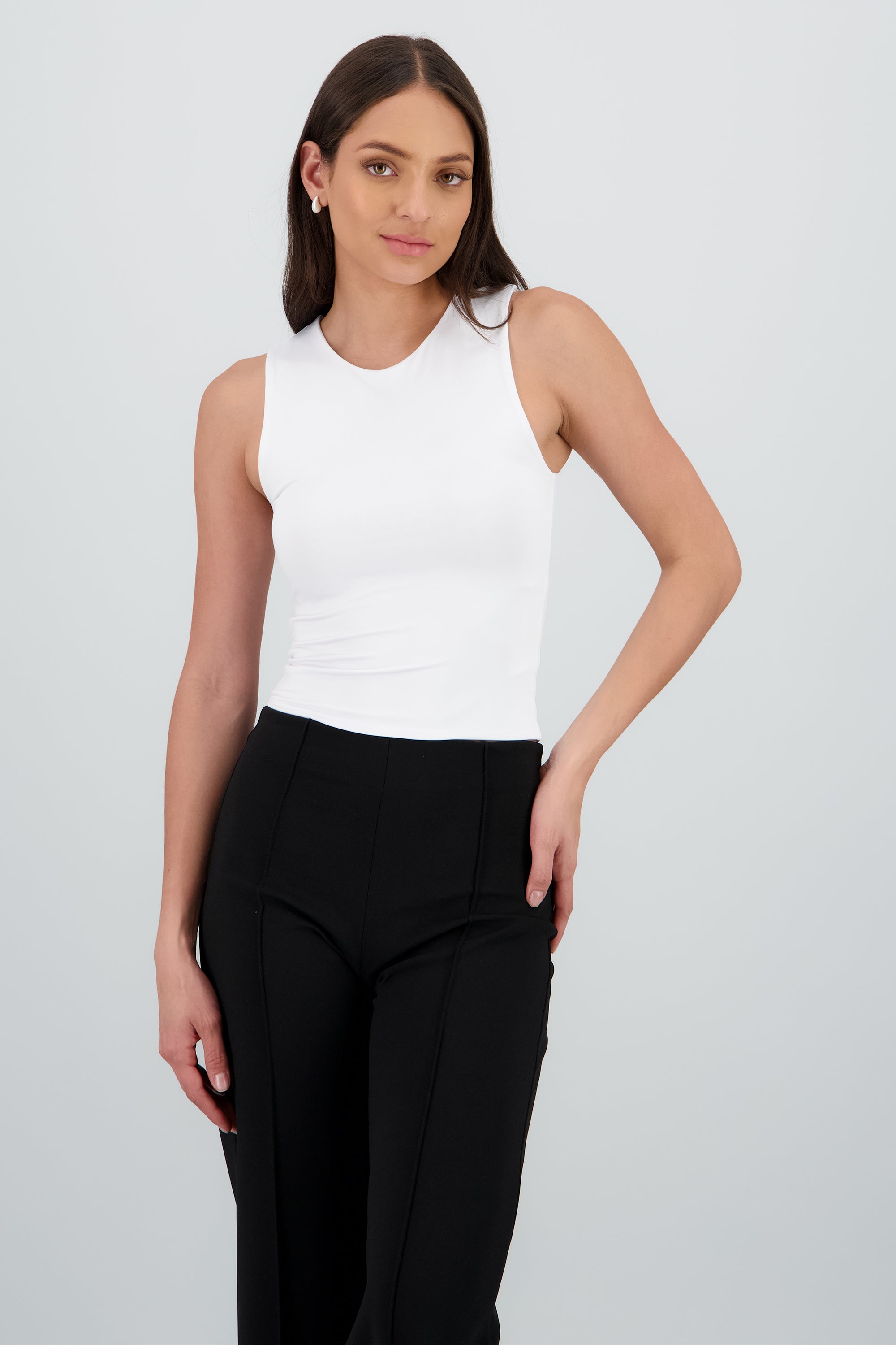 Top de doble tela con tacto suave liso BLANCO