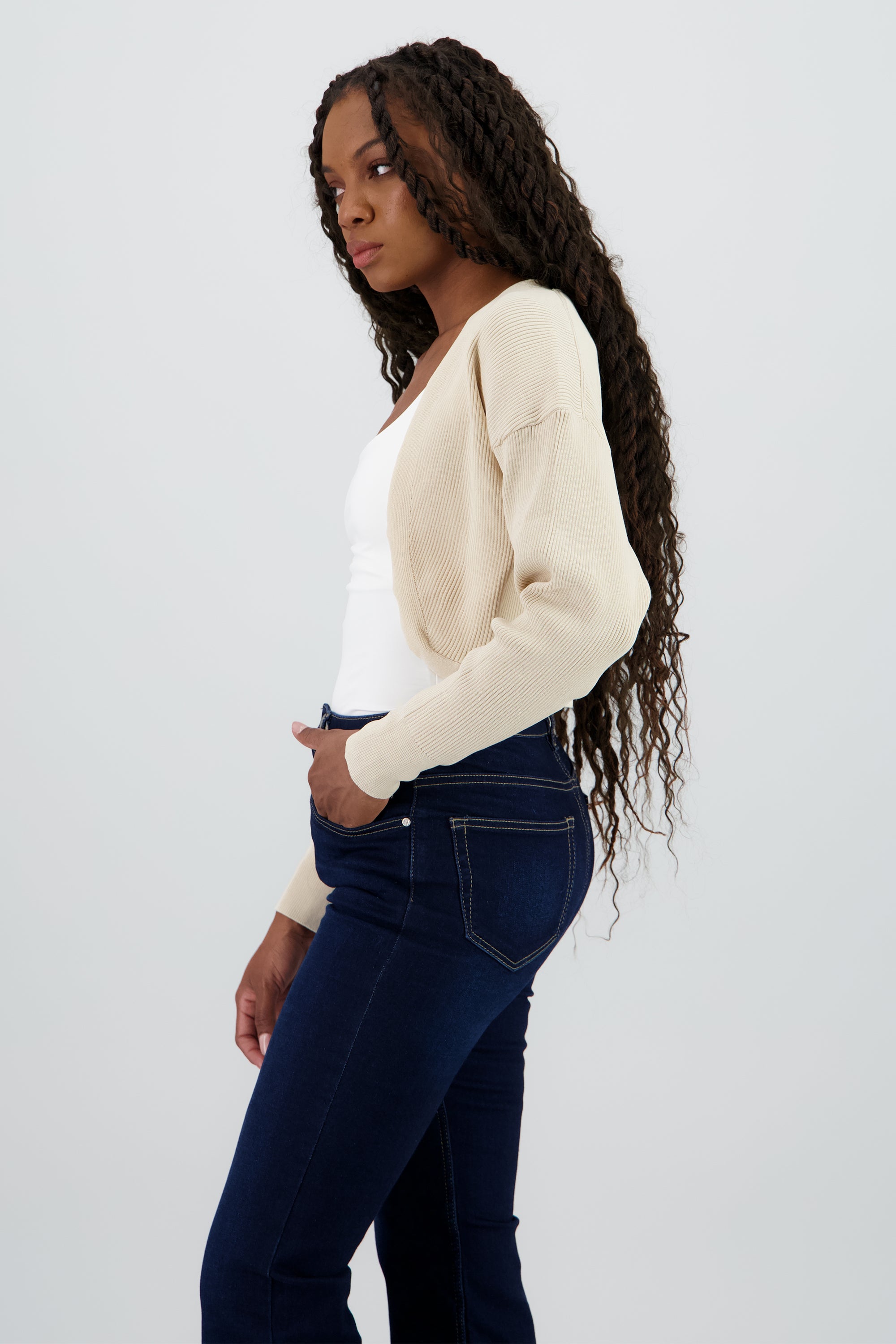 Cardigan tejido sin botones CREMA
