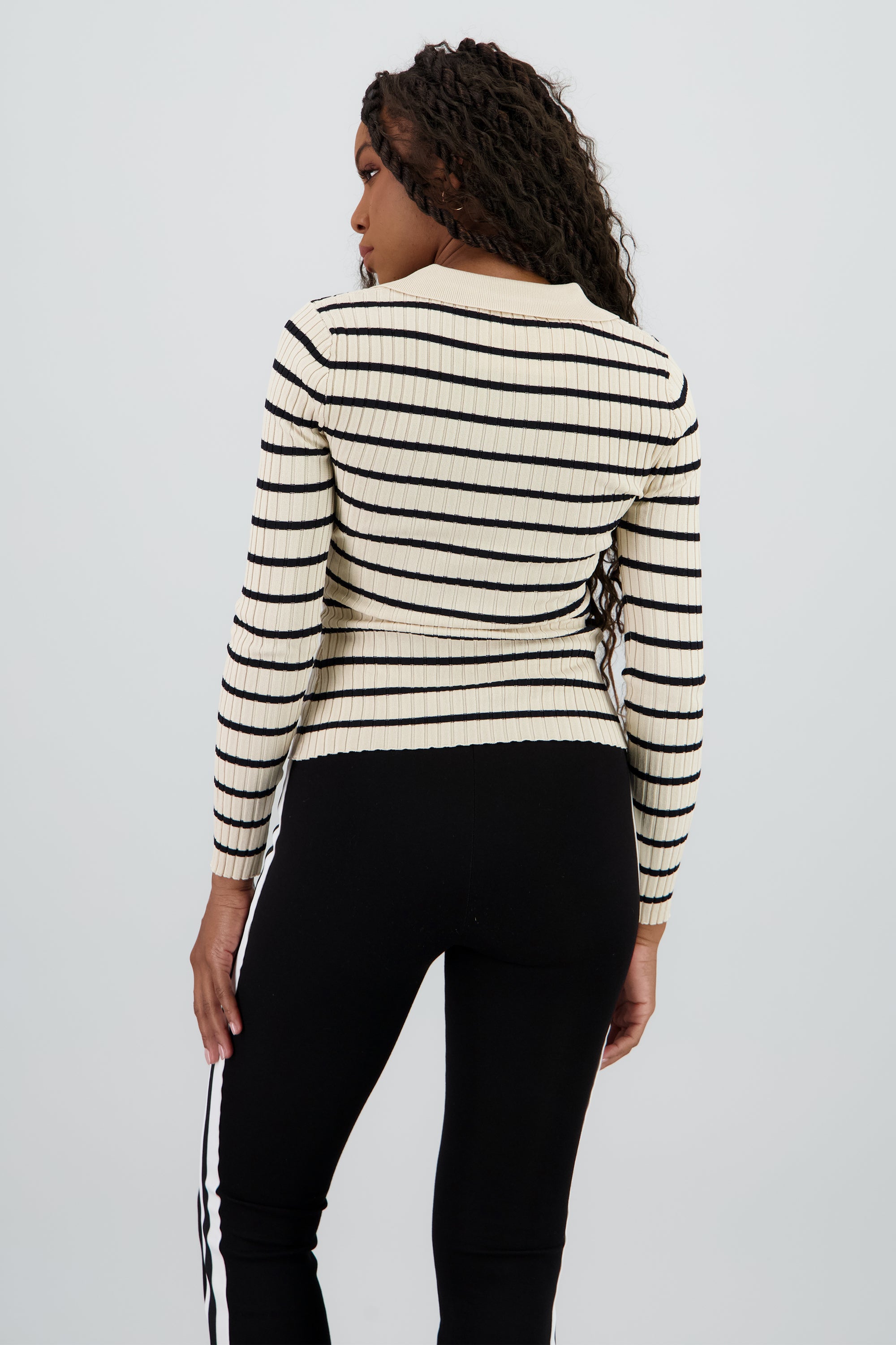 Top tejido rayas cuello polo BEIGE