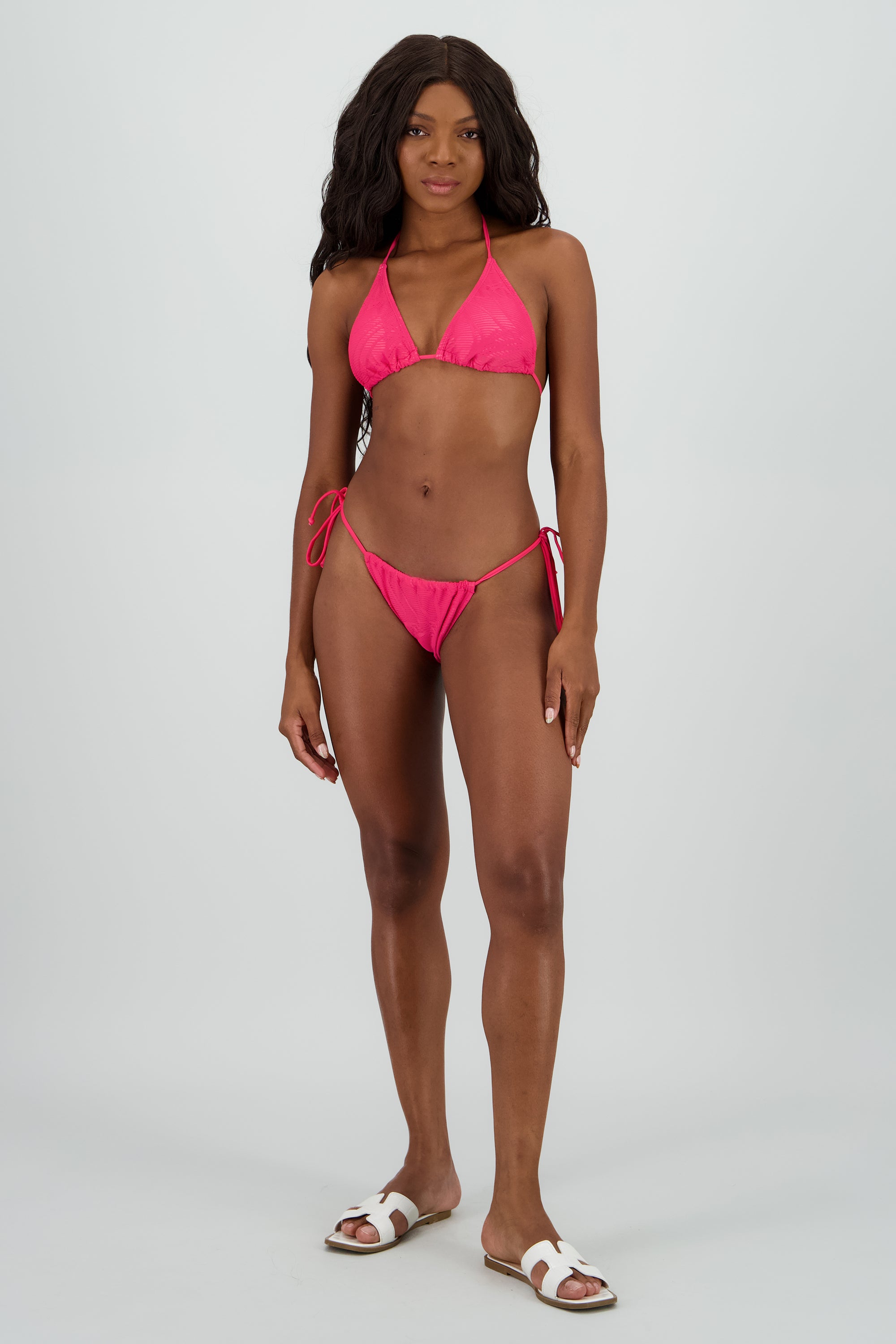 Bikini 3 pzas falda jareta textura ROSA