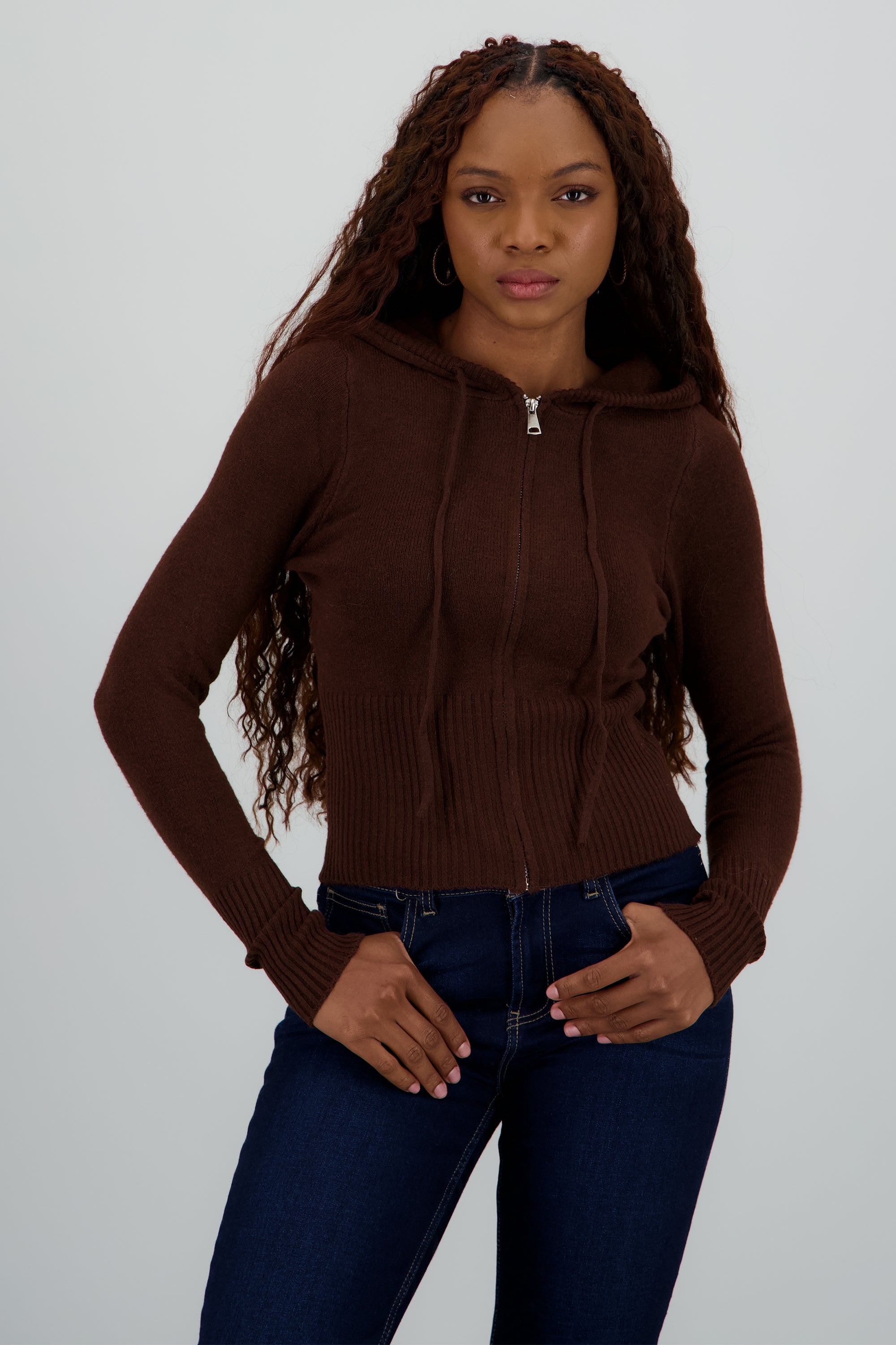 Sueter con cierre y gorro CAFE