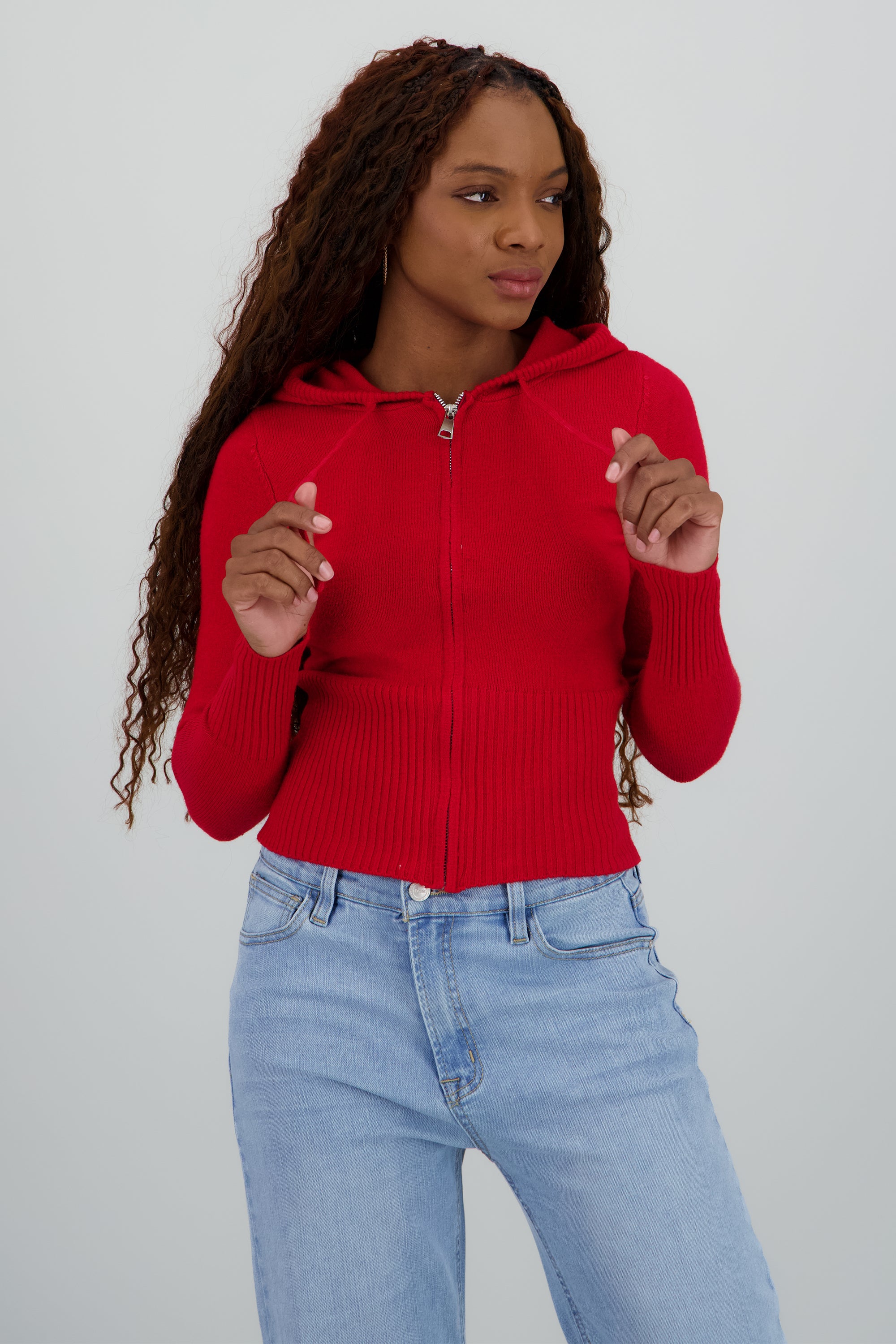 Sueter con cierre y gorro ROJO