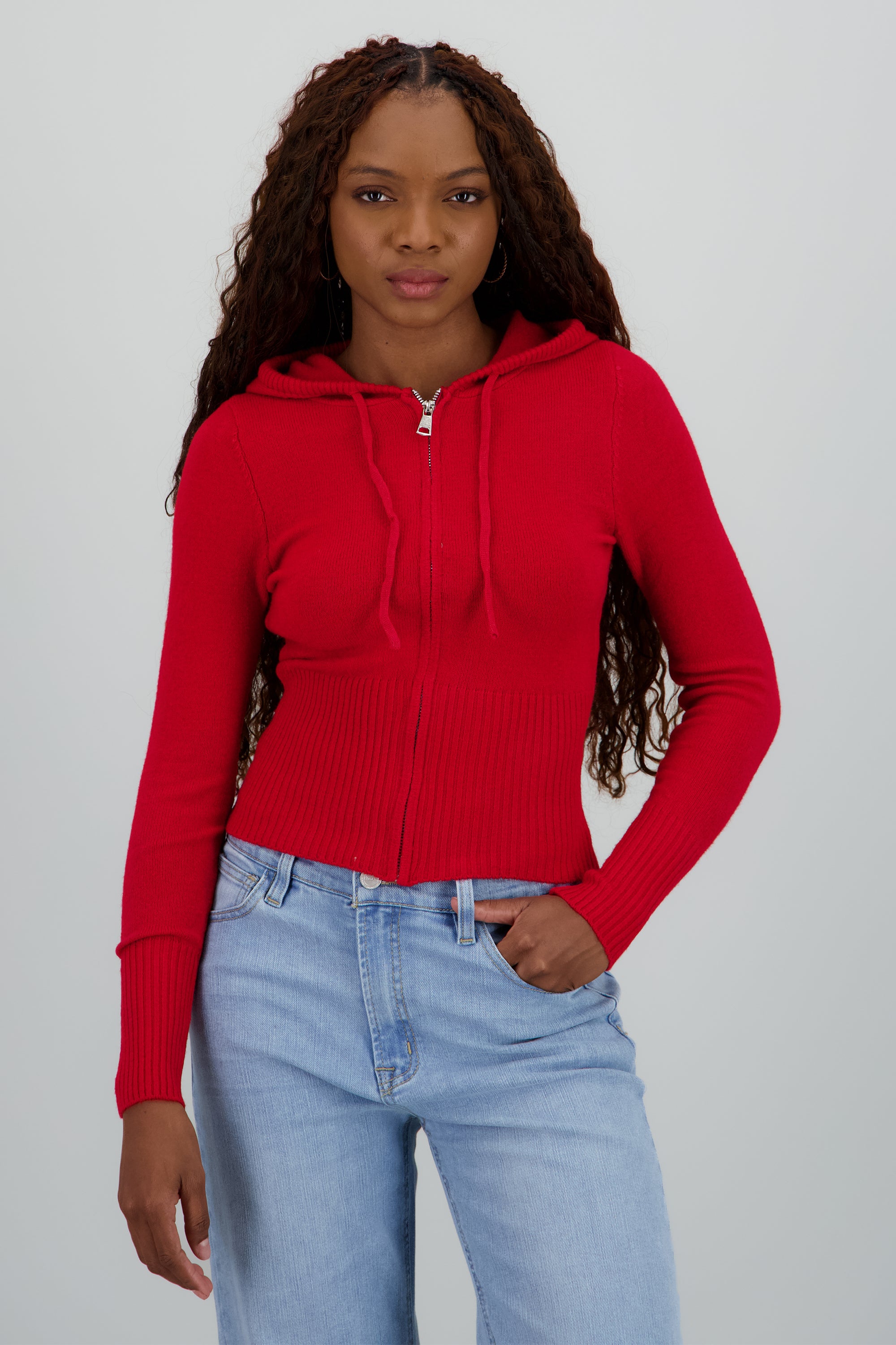 Sueter con cierre y gorro ROJO