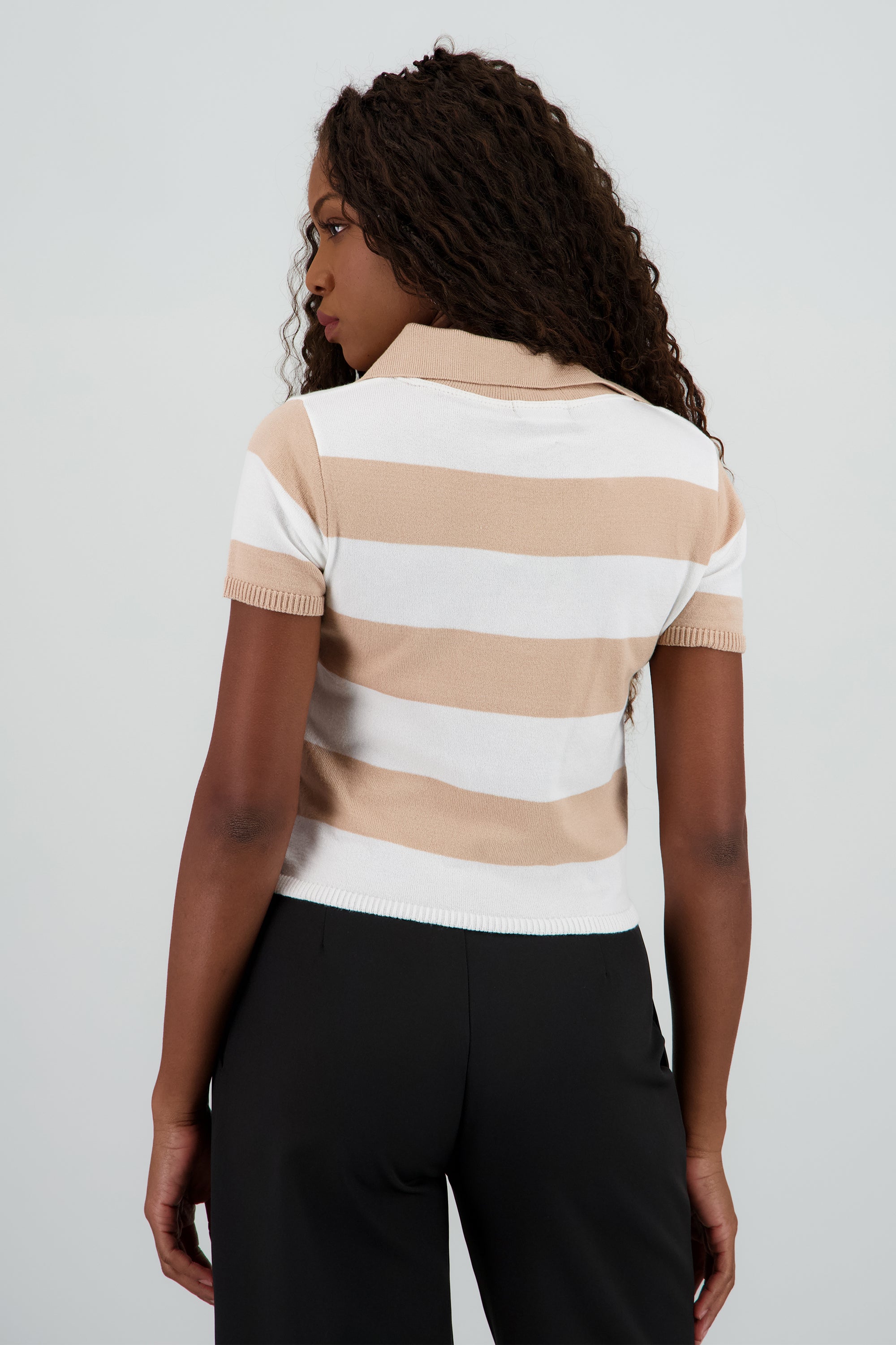 Top polo tejido ligero rayas BEIGE
