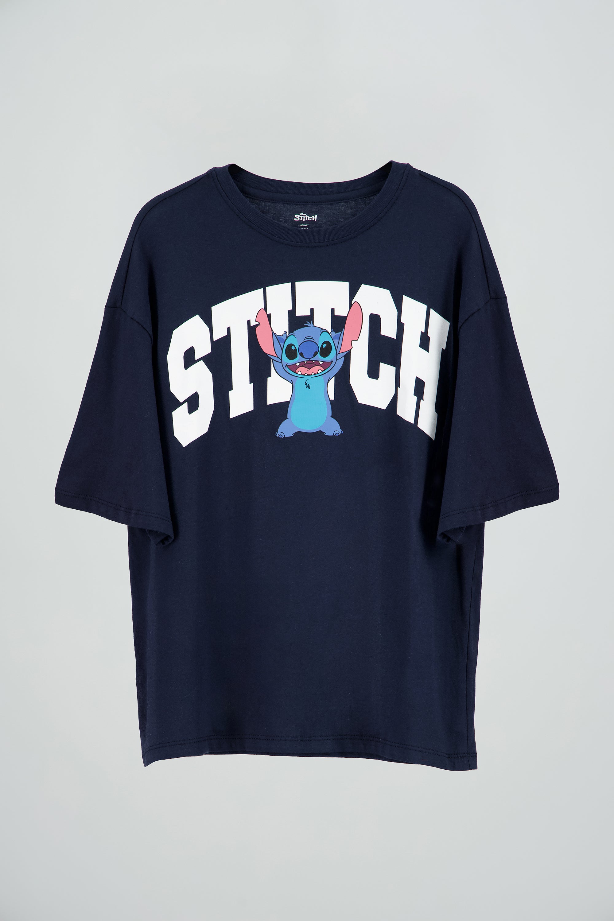Playera over Stitch letras MARINO