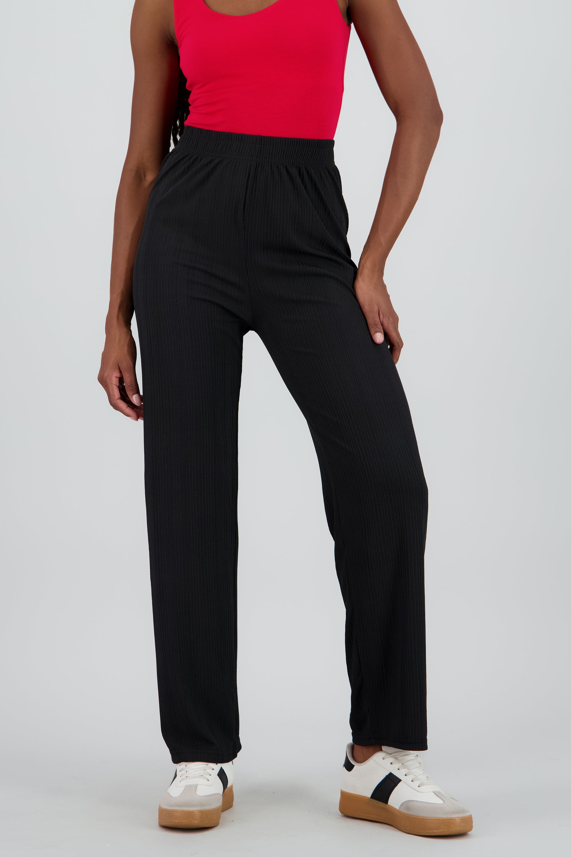 Pantalon amplio rib liso NEGRO