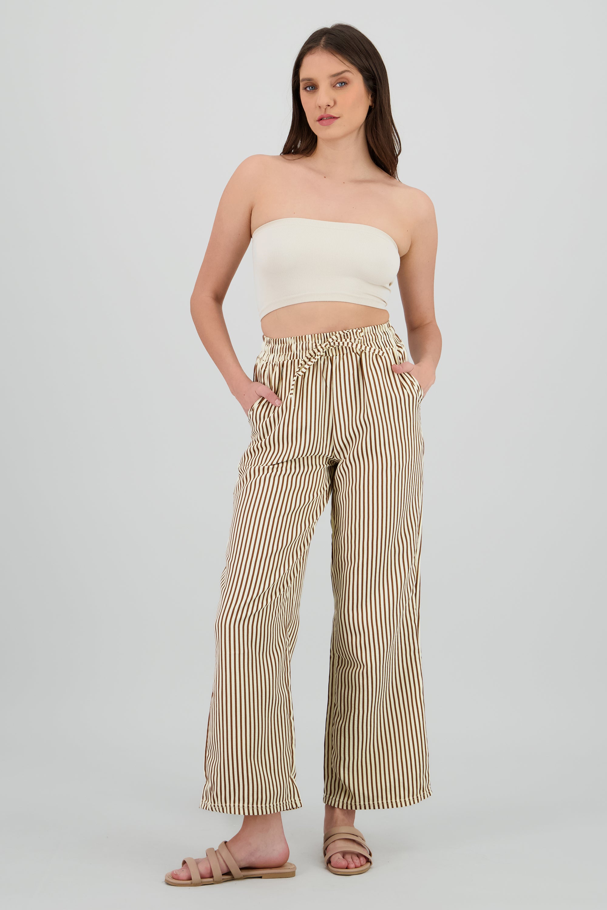 Pantalon rayas textura CAFE COMBO