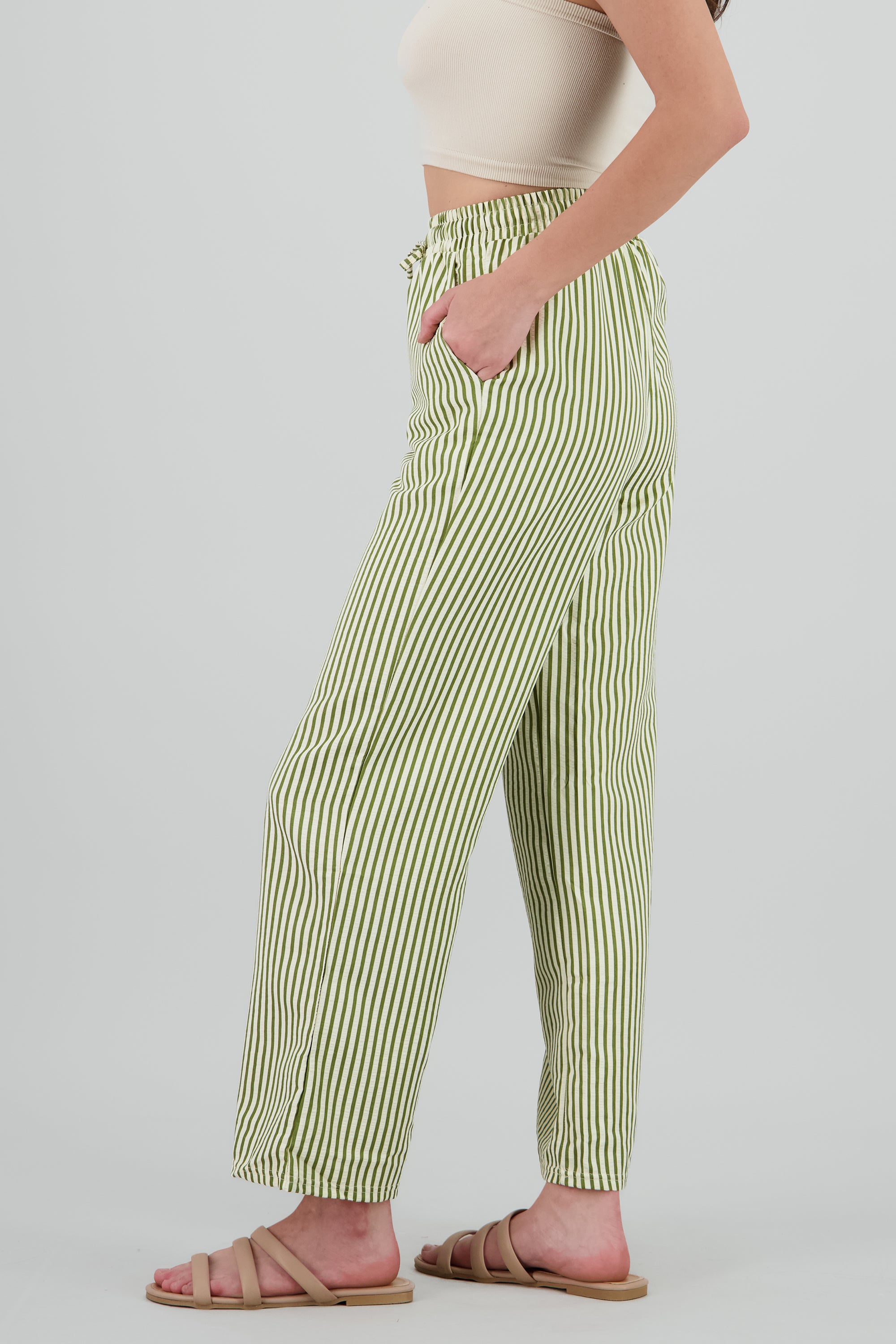 Pantalon rayas textura VERDE COMBO