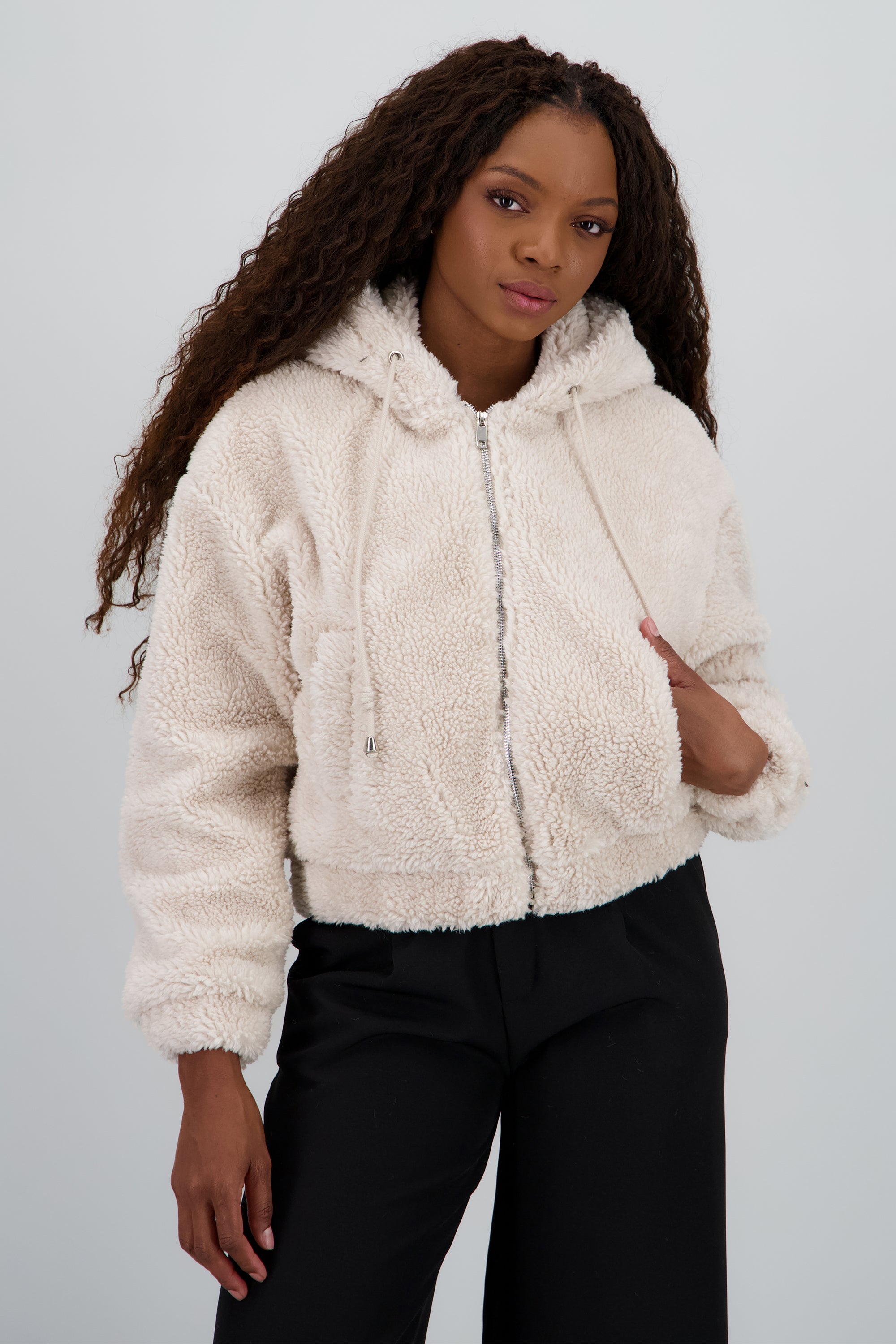 Chamarra peluche con gorro BLANCO