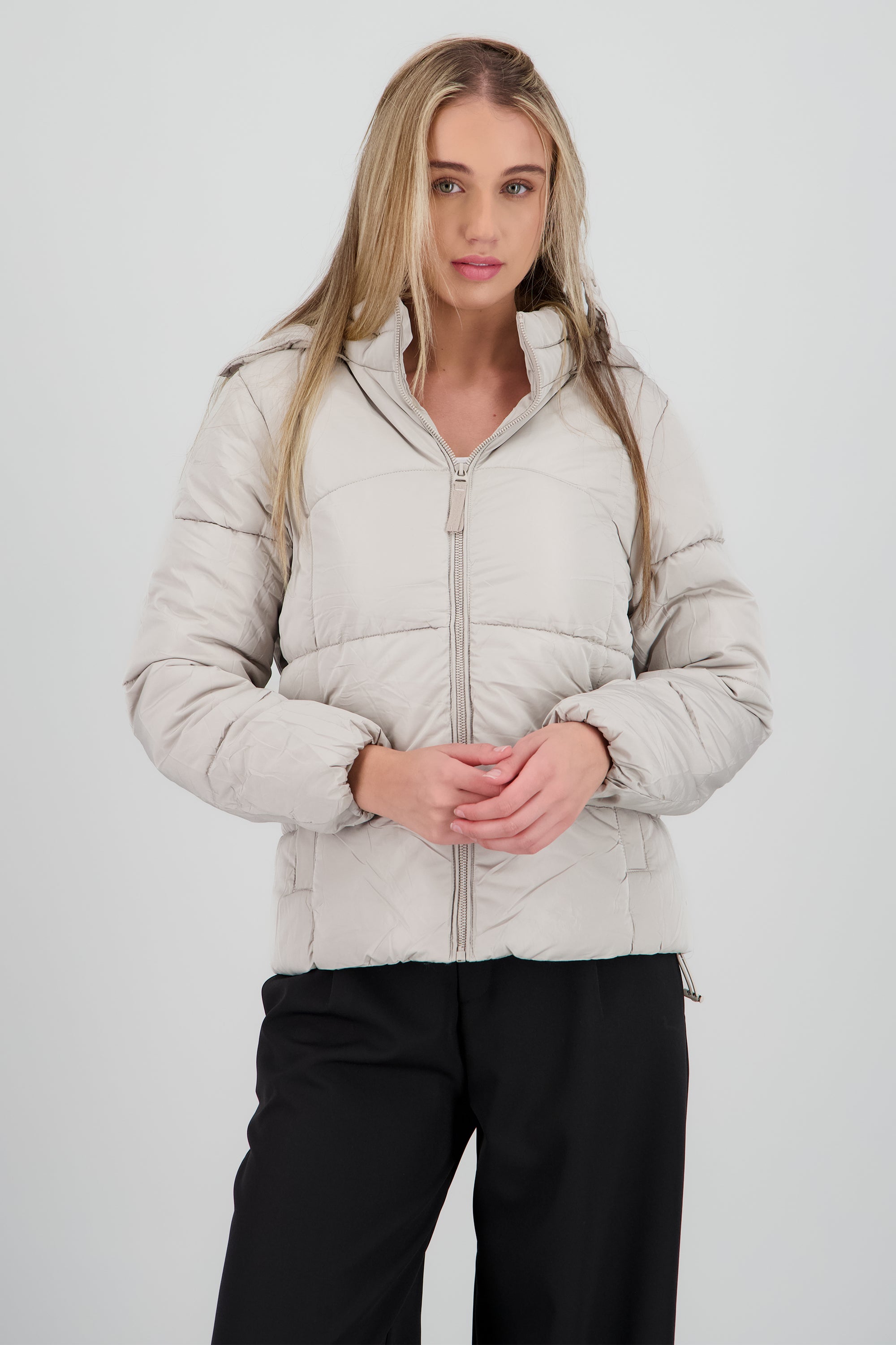 Puffer bolsas con gorro peluche BEIGE