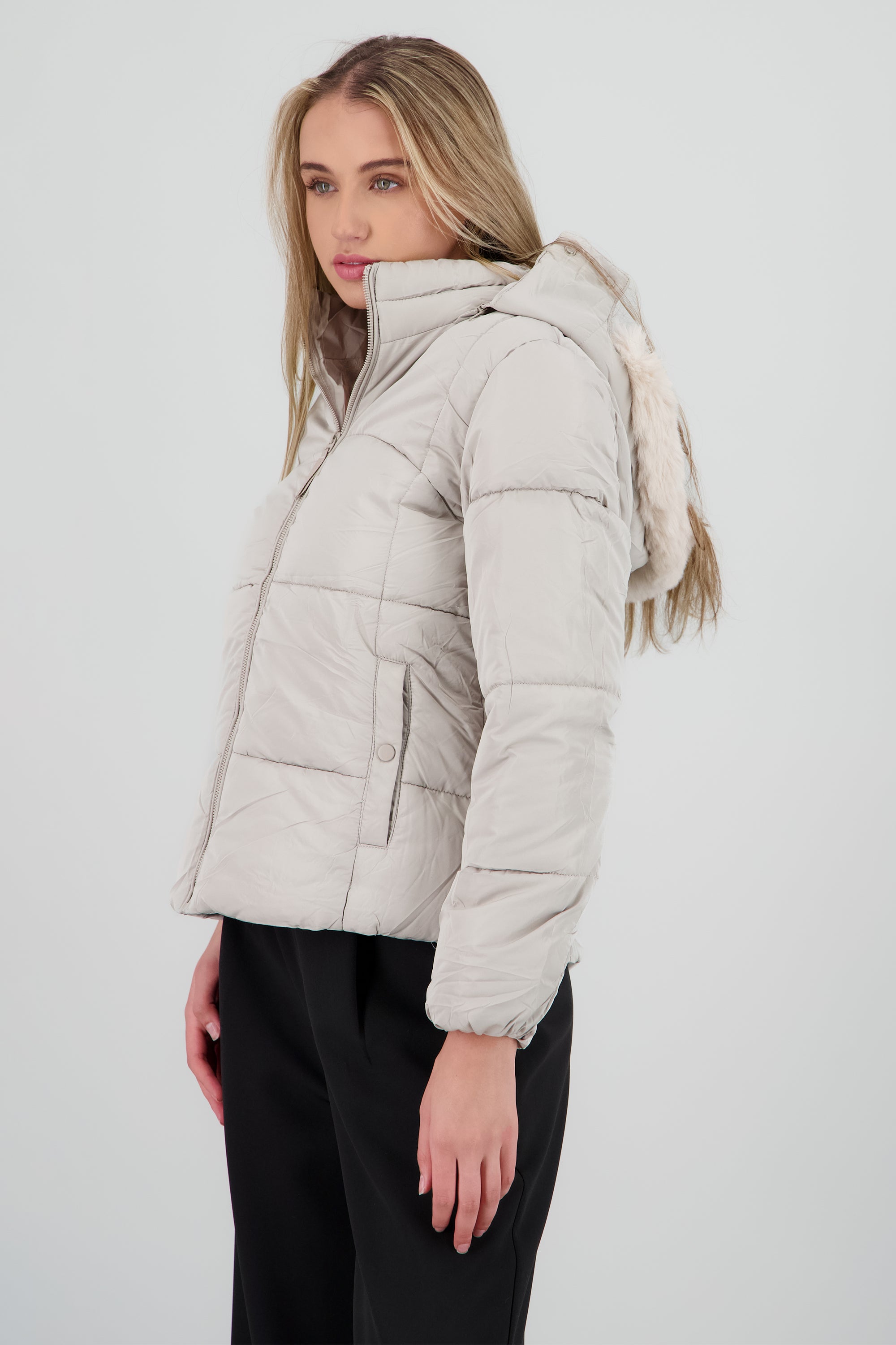 Puffer bolsas con gorro peluche BEIGE
