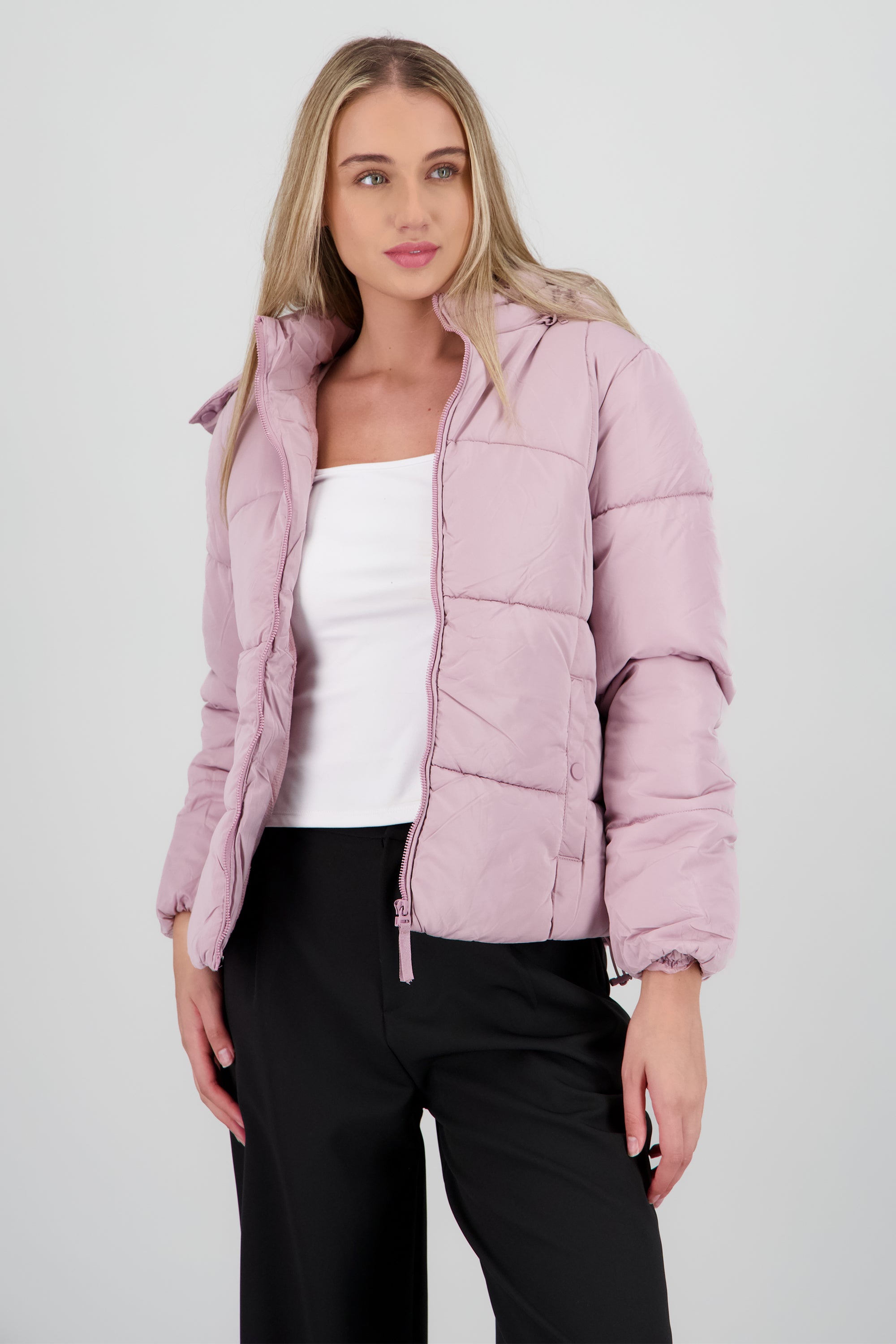 Puffer bolsas con gorro peluche ROSA