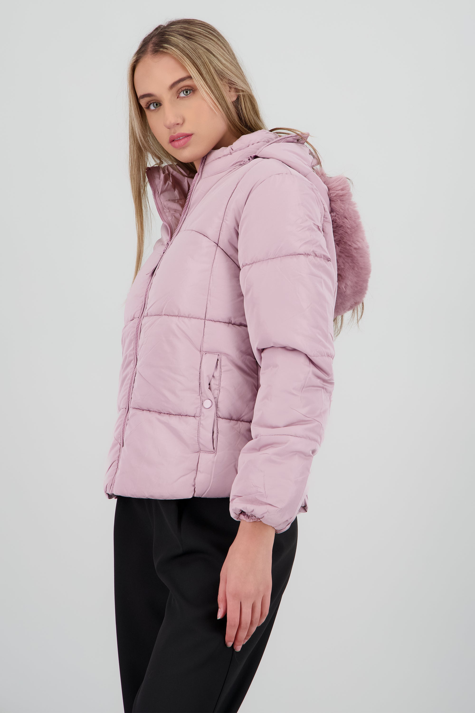 Puffer bolsas con gorro peluche ROSA